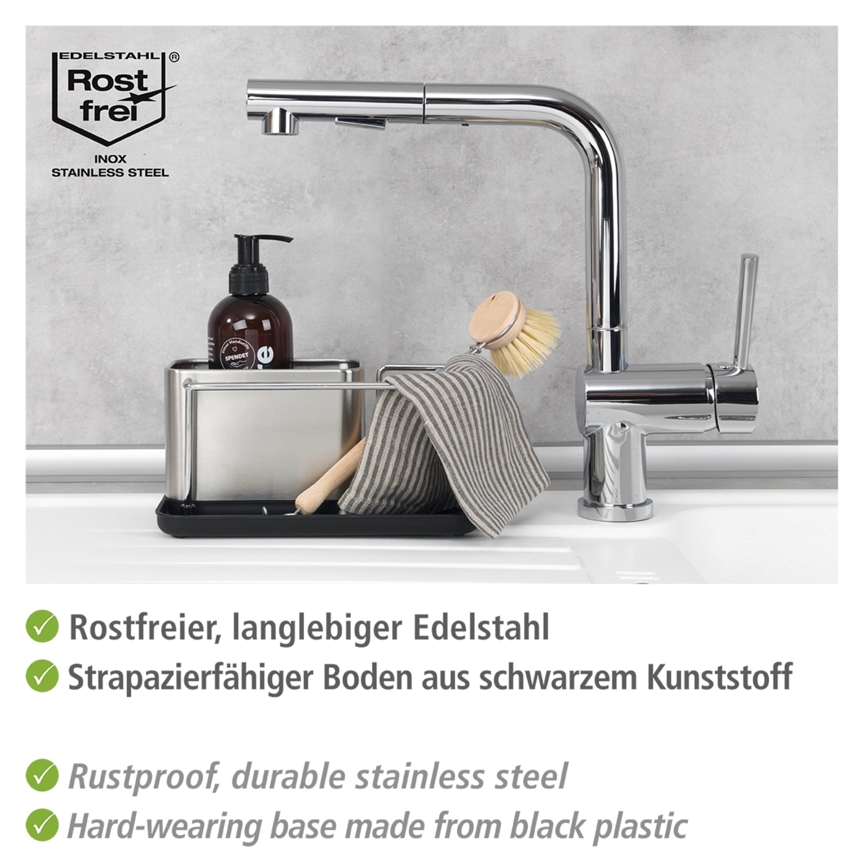 WENKO Küchenorganizer-Set »Modell Universal« viel Stauraum für Spülmittel und Spültuch, aus rostfreiem Edelstahl