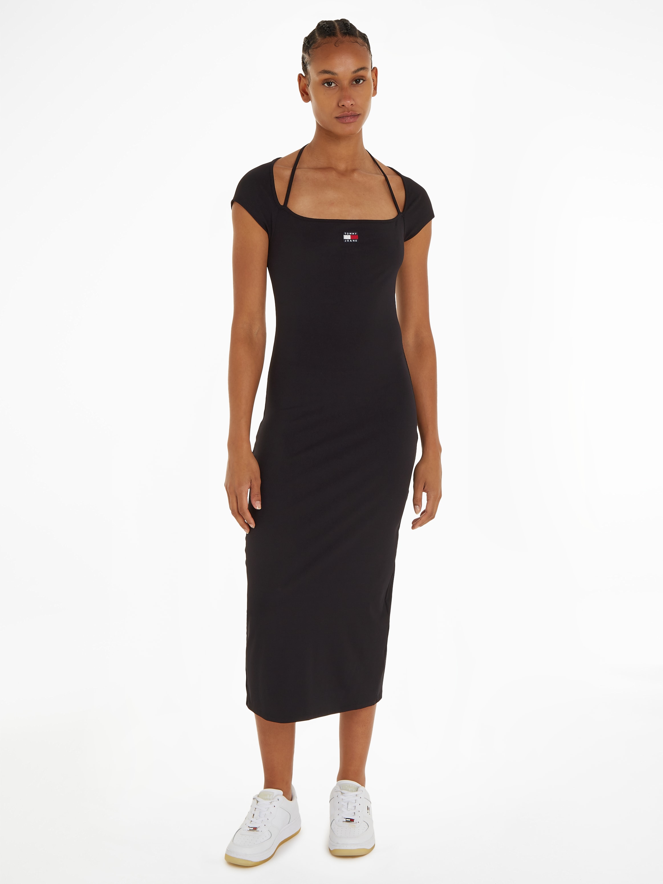 Tommy Jeans Jerseykleid »TJW MIDI BADGE RIB DRESS EXT«, mit Tommy Jeans Flagge