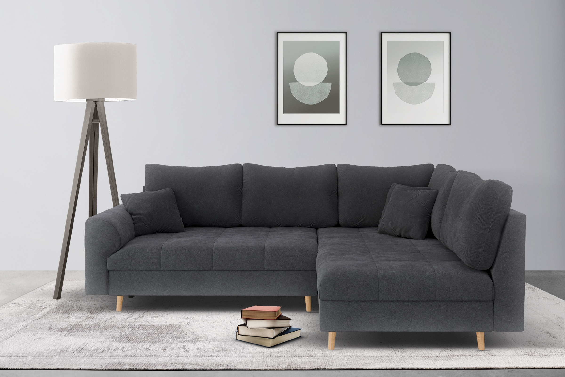 Home affaire Ecksofa »CHARRE L-Form mit Ottomane, Maße B/T/H: 231/161/81 cm«, feine Steppung, lose Rücken- und Zierkissen, auch in Cord und Bouclé
