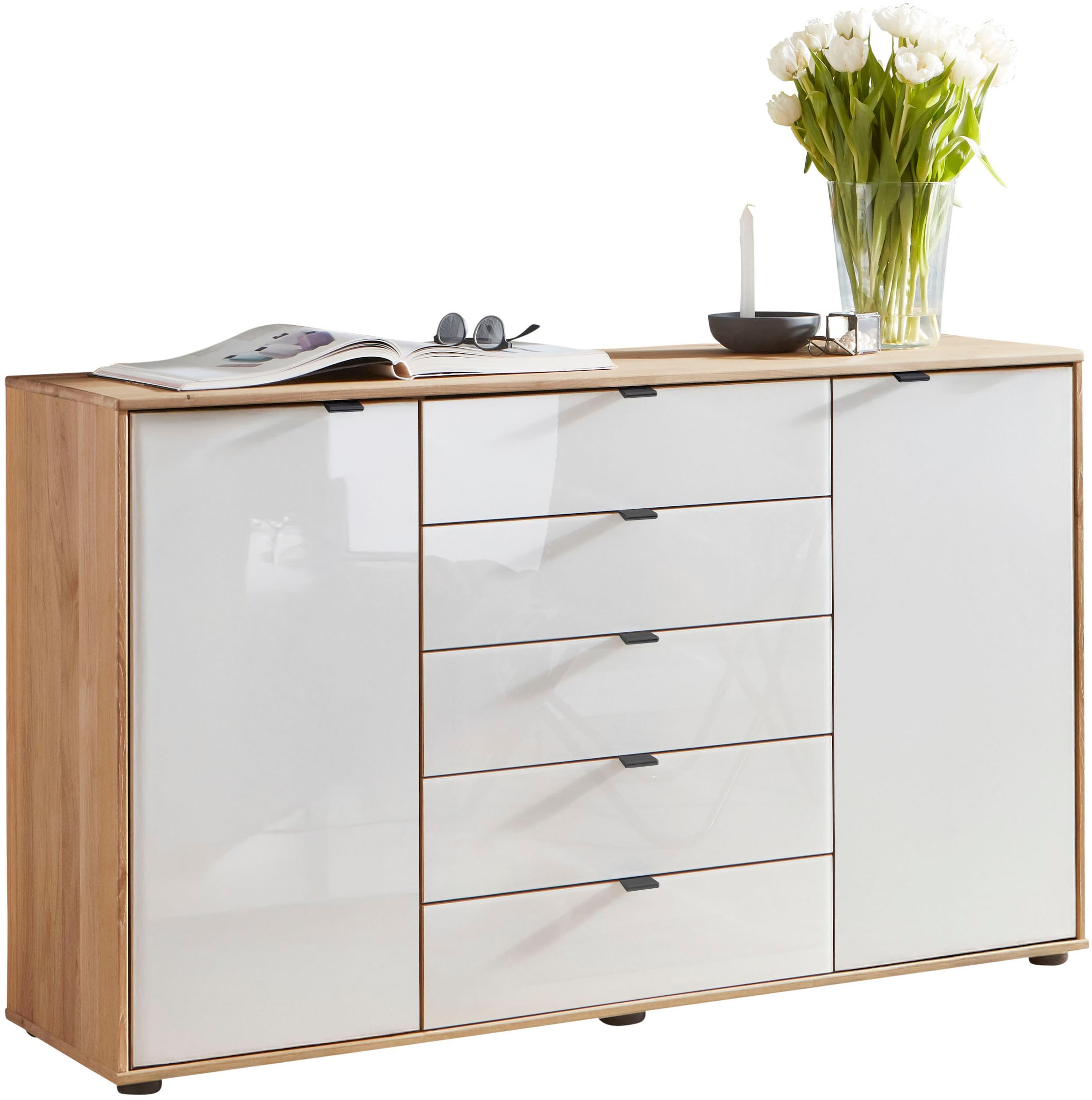WIEMANN, Kombikommode »Cardiff Sideboard, Wäscheschrank, teilmassiv Erle, mit Schubladen« Kommode 141x86x43 cm, braun, mit Dämpfung, MADE IN GERMANY, 