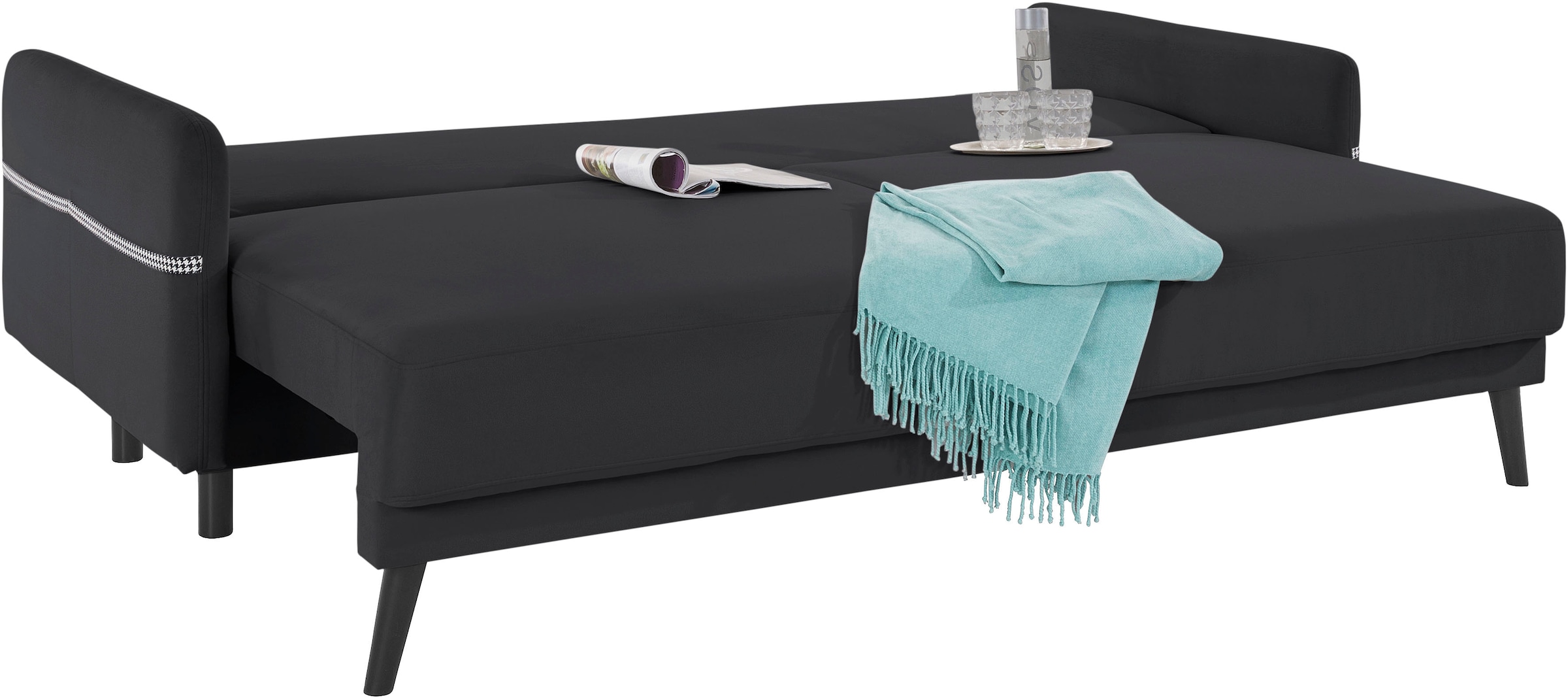 INOSIGN Schlafsofa »Emily«, incl. Bettfunktion und Bettkasten, Seitentache im Armteil, Federkern