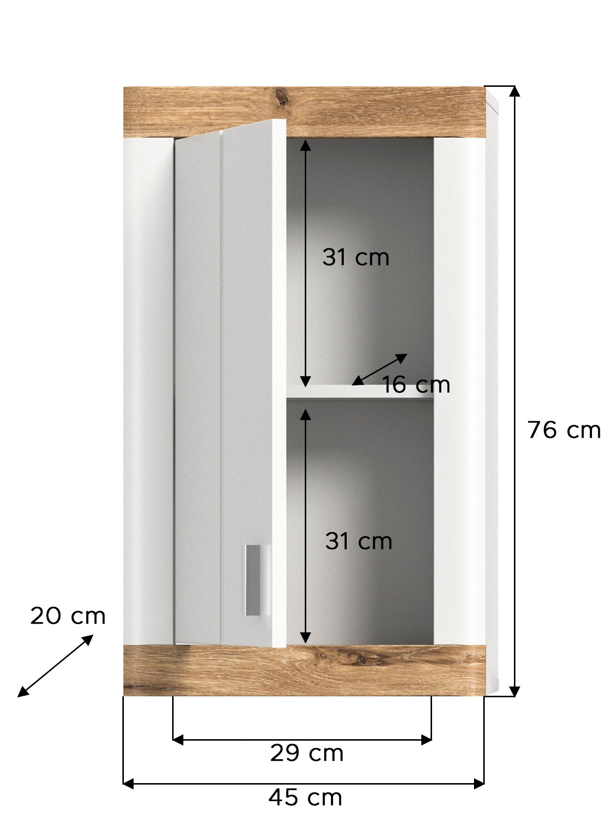 Home affaire Hängeschrank »Landsby, Breite 45 cm, 1 Tür (Türanschlag wechselbar), 1 Einlegeböden« 1 Stk. tlg. Badmöbel, Badschrank, Schrank, Wandschrank, Bad, Badezimmer