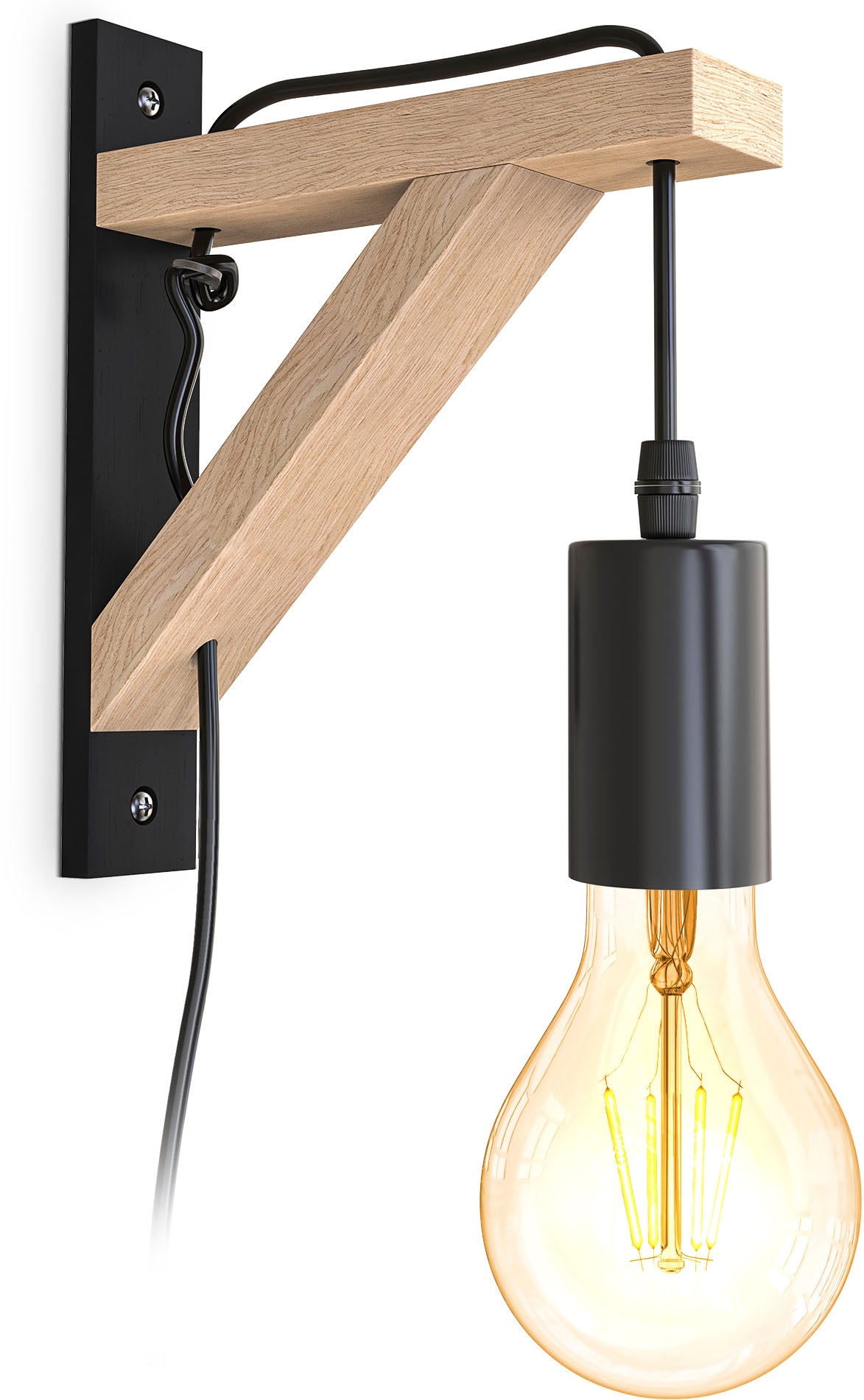 Wandleuchte »BKL1352 Holz-Wandlampe innen, Schwarz, Metall, Landhausstil«, 1 flammig,...