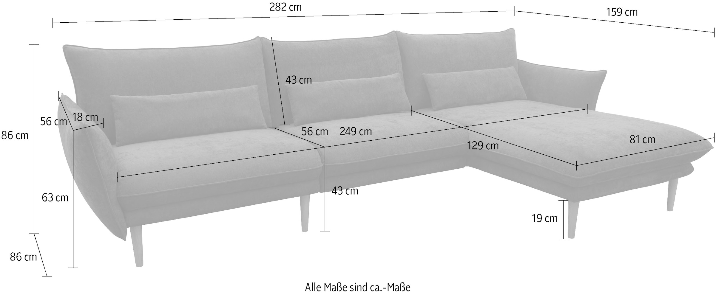 DOMO collection Ecksofa »100 032 modern mit schmalen Armlehnen, Breite 282cm, L-Form«