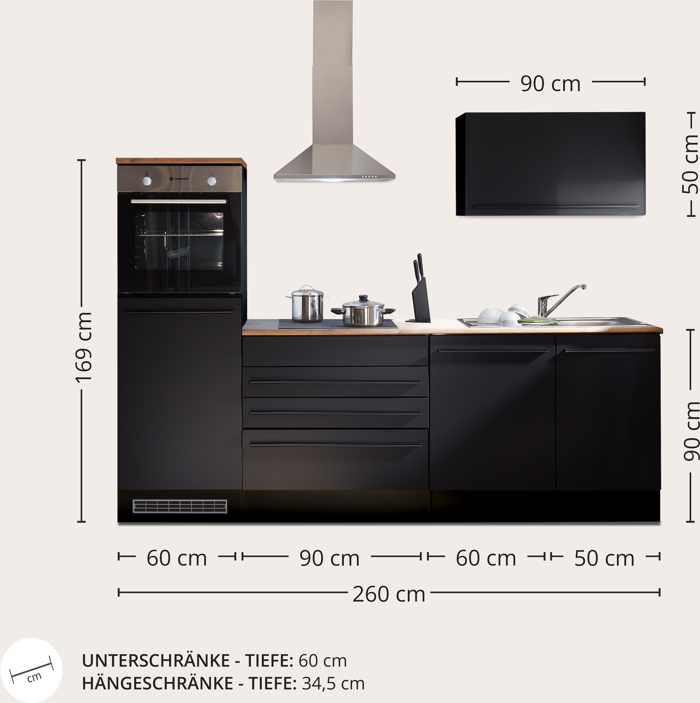 BASIC by Balculina Küchenzeile »Jazz«, Breite 260 cm, wahlweise mit E-Geräten