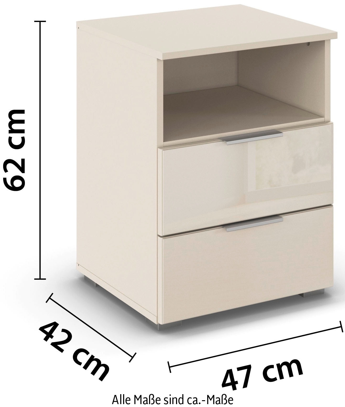 rauch Nachtkommode »Nachttisch Nachtschrank Nachtkonsole AGORDO mit Glasfront«, (in zwei Griff-Farben), mit 2 Schubladen und Nische für viel Stauraum MADE IN GERMANY