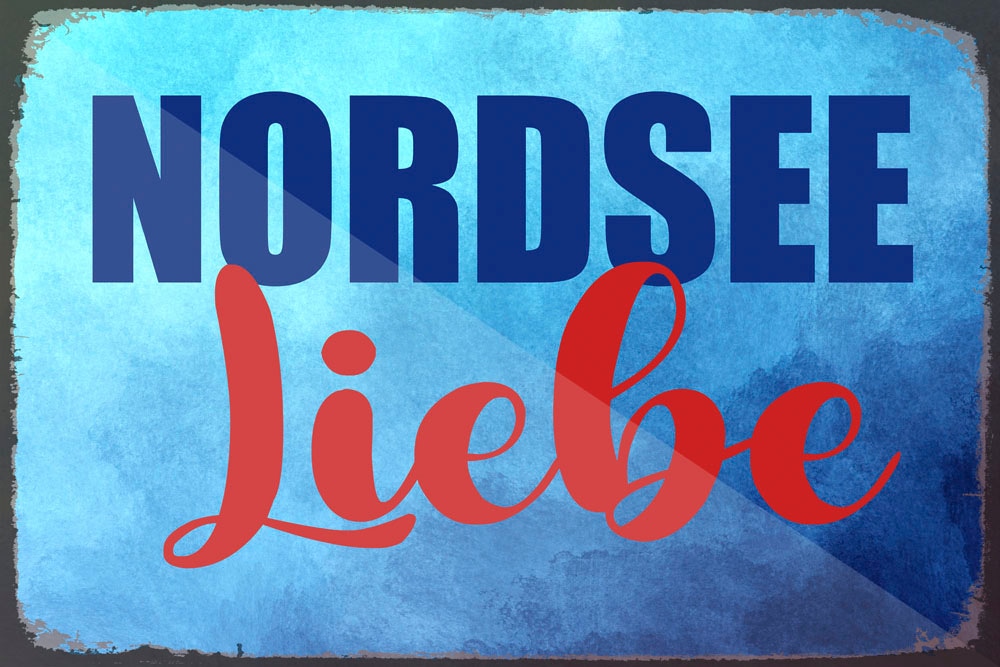 queence Metallbild »geliebte Nordsee«, Schriftzüge-Schriftzug-Meer-Strand, (1 St.), Stahlschilder