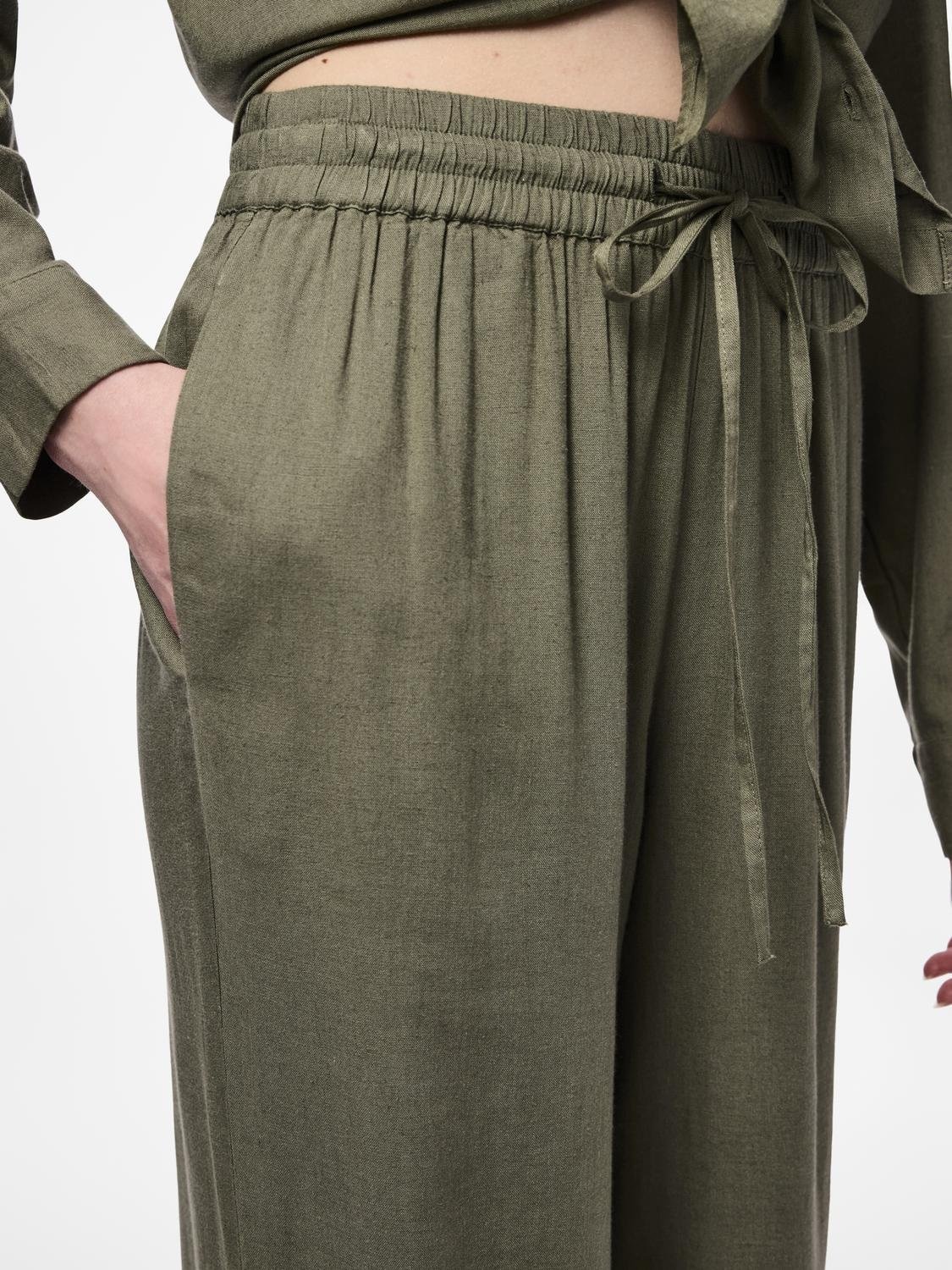 pieces Schlupfhose »PCPIA HW WIDE PANTS WVN NOOS«, mit Leinen