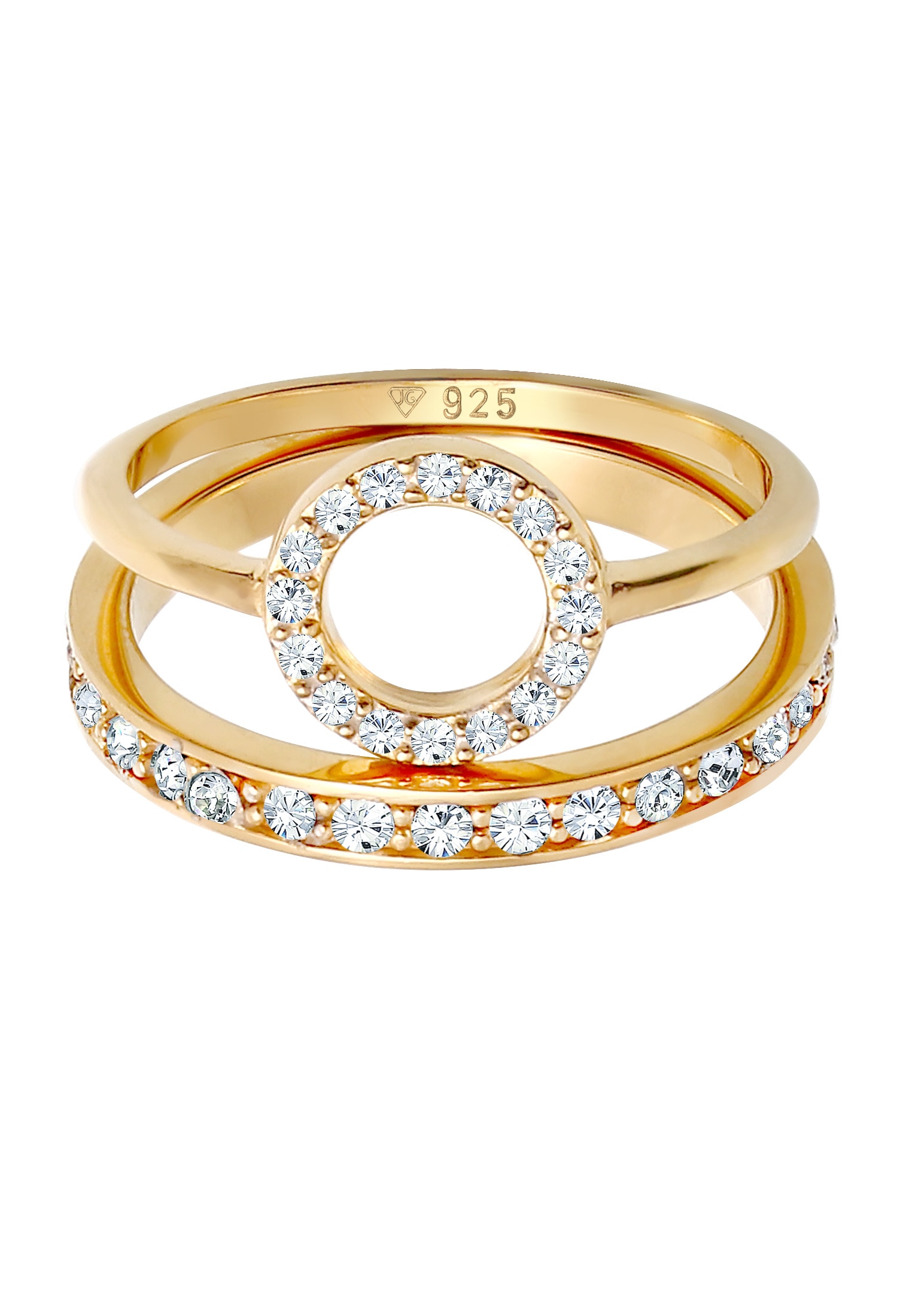 Elli Premium Ring-Set »Ring Memorie Kreis Geo Kristalle 2er Set 925 Silber«