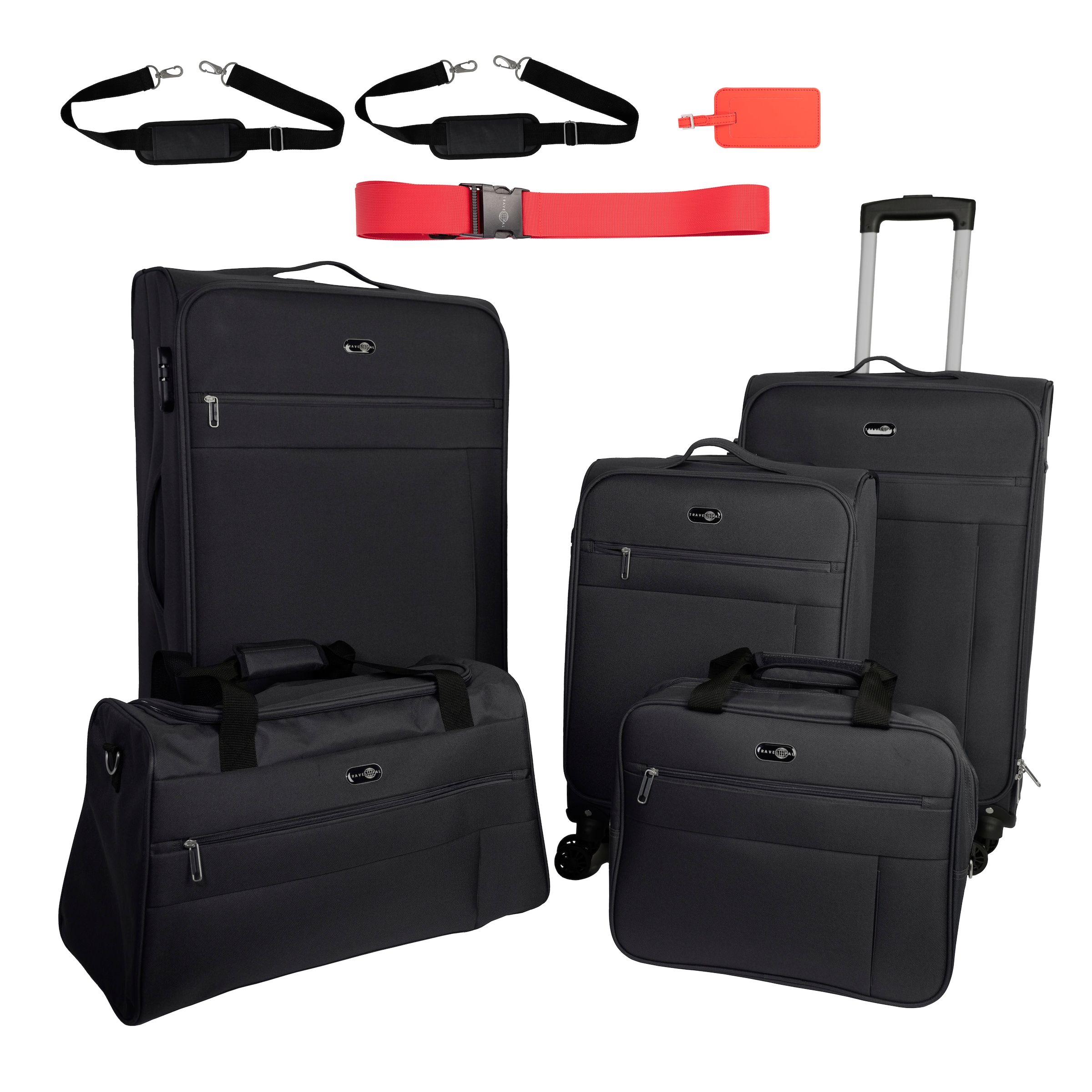 Travel Pal Trolleyset »Reisegepäck Trolley-Set PALMA«, (Set, 7 tlg.), 3 Koffer S/M/L, Reisetasche, Fliegetasche, Kofferanhänger, Koffergurt