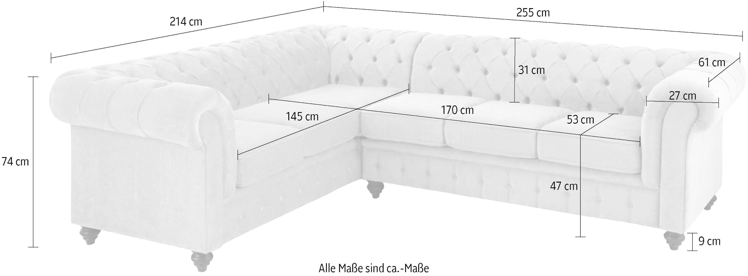Home affaire Chesterfield-Sofa »Duc Ecksofa L-Form«, hochwertige Knopfheftung im Rücken, Samtoptik mit changierender Optik
