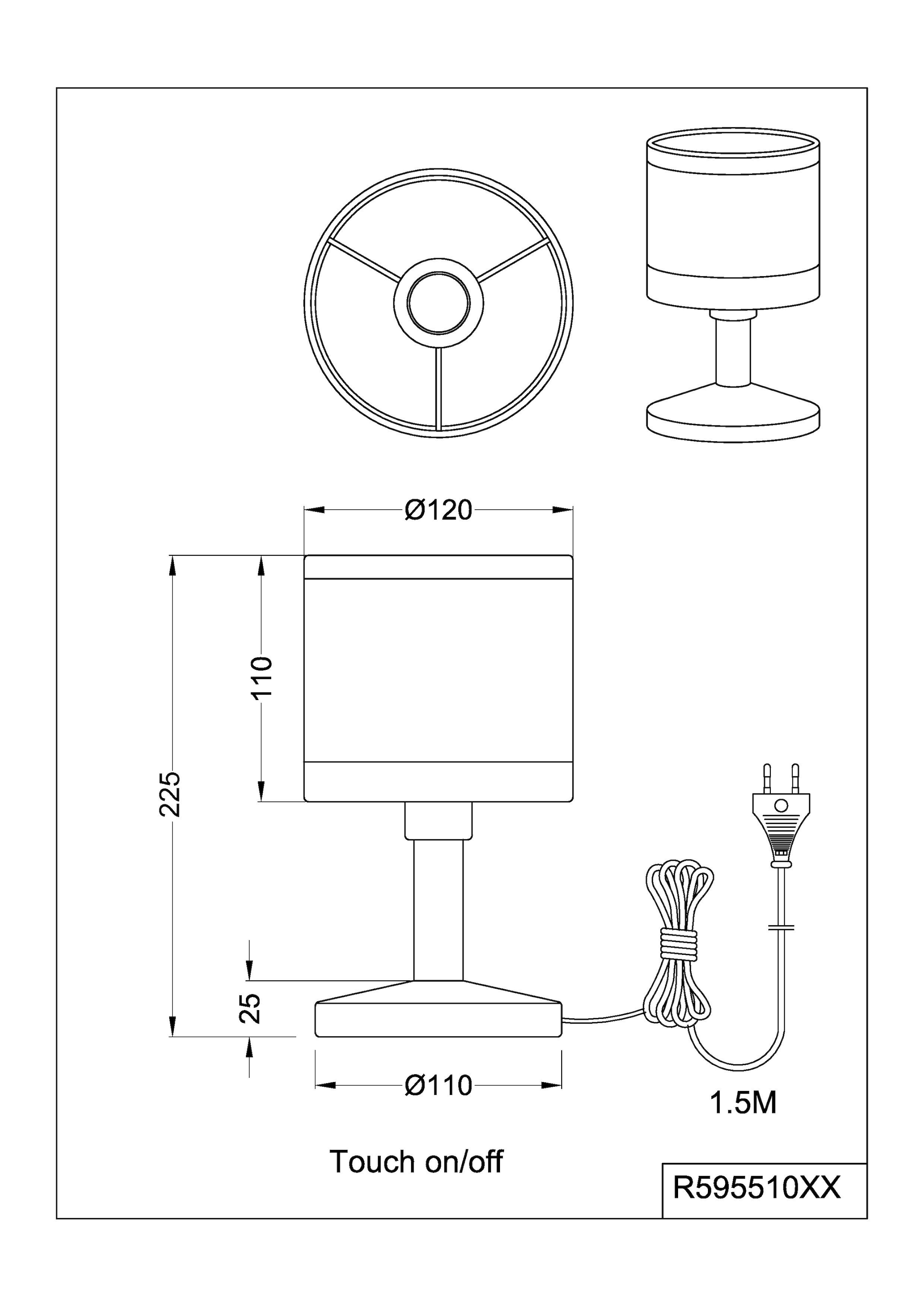 TRIO Leuchten Schreibtischlampe »DAVOS, Tischleuchte exkl 1xE14 max 10W On/Off Touch Steuerung«, 1 flammig, Leuchtmittel E14 | Leuchtmittel wechselbar, Nachttischlampe Höhe 22cm mit Touchfunktion und Stoffschirm Ø12 cm