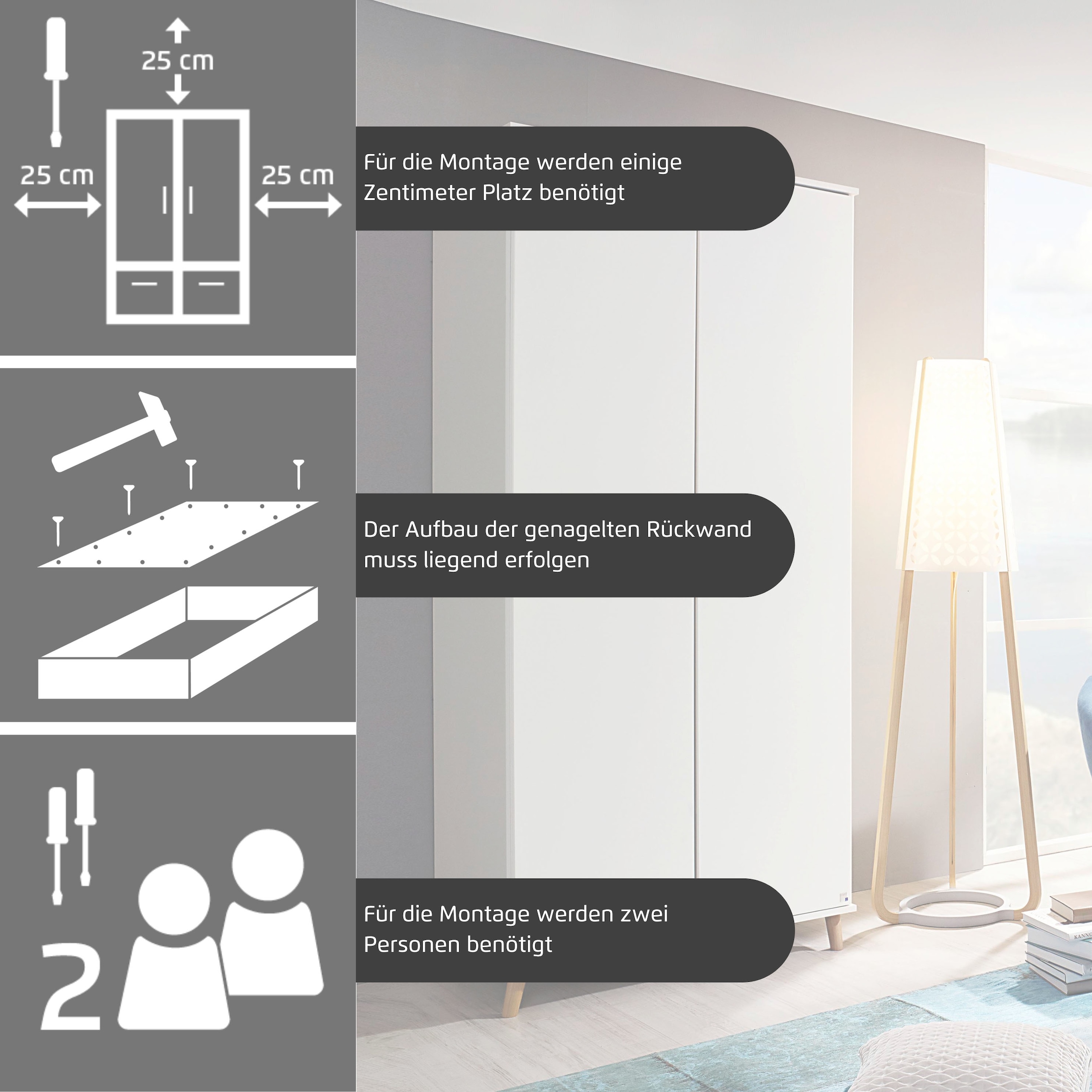 rauch Kleiderschrank »Skandi Kinderzimmer Bestseller Schlafzimmerschrank FALUN« Breite 92/137/182, Höhe 203 cm,  im modernen Skandi-Look, Füße/Griffe Eiche massiv MADE IN GERMANY