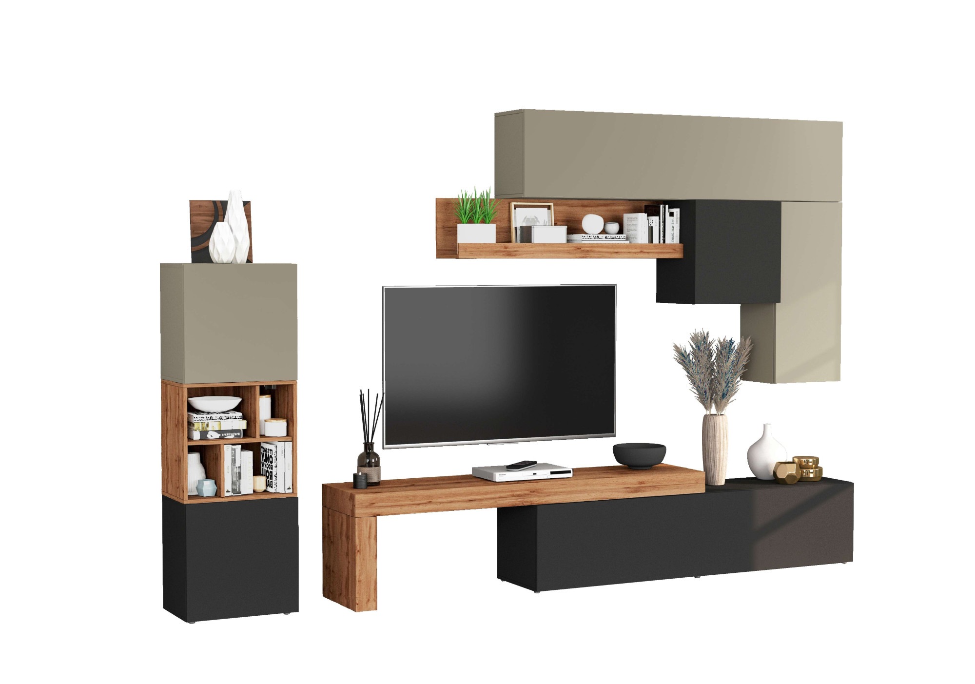 INOSIGN Wohnwand »Chronos Wohnwand, Medienwand, 8-er set«, (Set, 8 St.), ca. 320 cm mit Hängeschränke, Würfel, Regal, Lowboard, Made in Italy