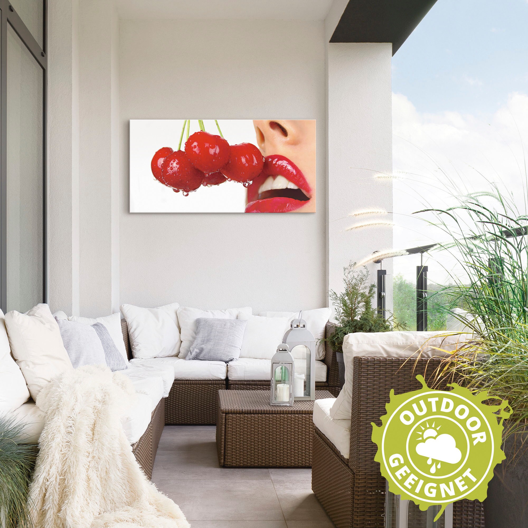 Artland Wandbild »Bild von Kirschen und Lippen auf weiß«, Lebensmittel, (1 St.), als Alubild, Leinwandbild, Wandaufkleber oder Poster in versch. Größen