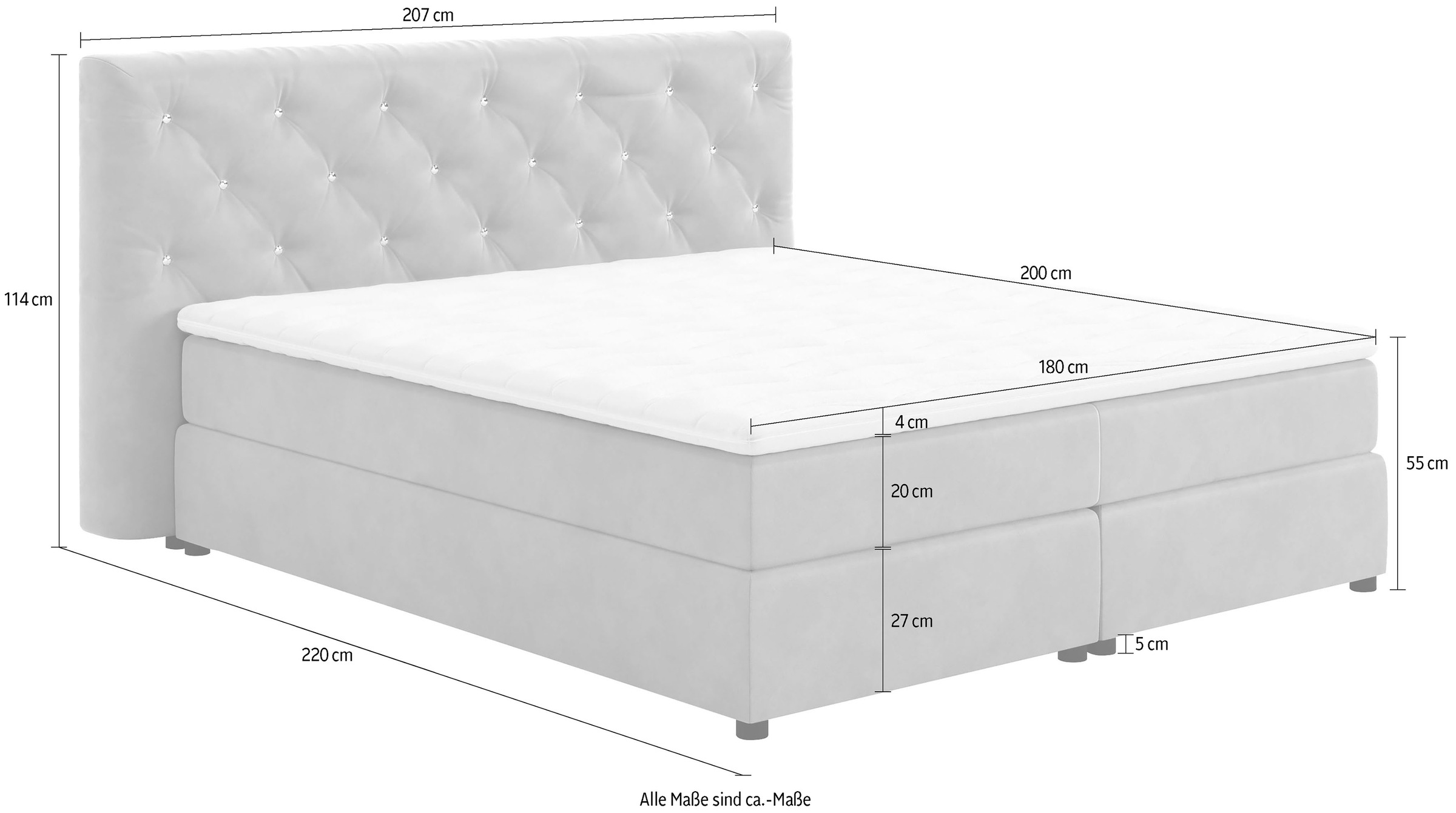 COTTA Boxspringbett »Castle«, mit Strasssteinen im Kopfteil, inkl. Topper