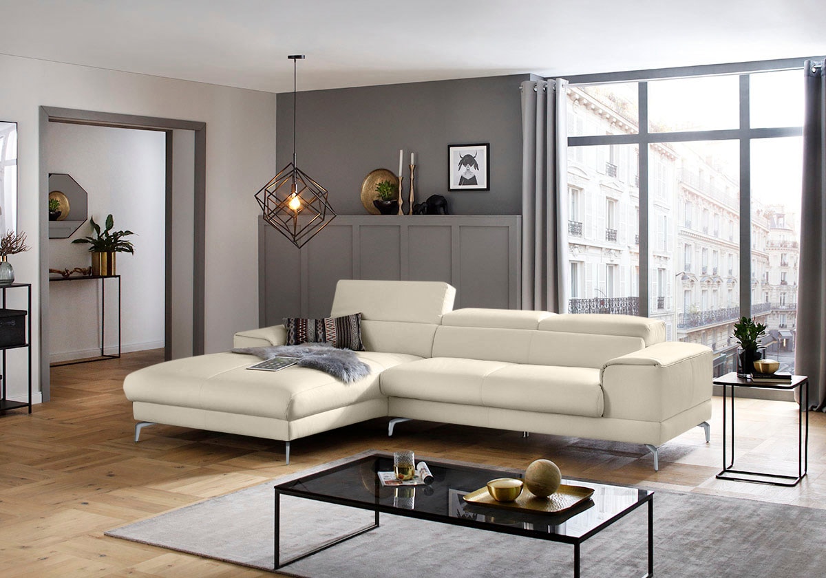 W.SCHILLIG Ecksofa »piedroo, Designsofa mit tollem Sitzkomfort, bequem und elegant, L-Form«, Kopfteilverstellung, wahlweise mit Sitztiefenverstellung, Breite 303cm