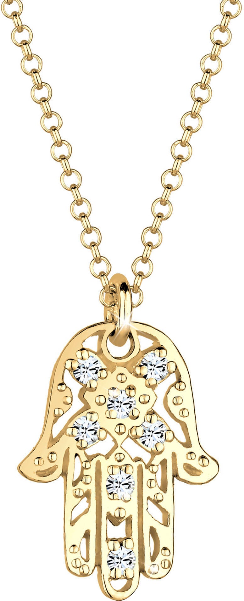 Elli Kette mit Anhänger »Hamsa Hand Schmuck Geschenk, 0105221613, 0105991613«, mit Glasstein