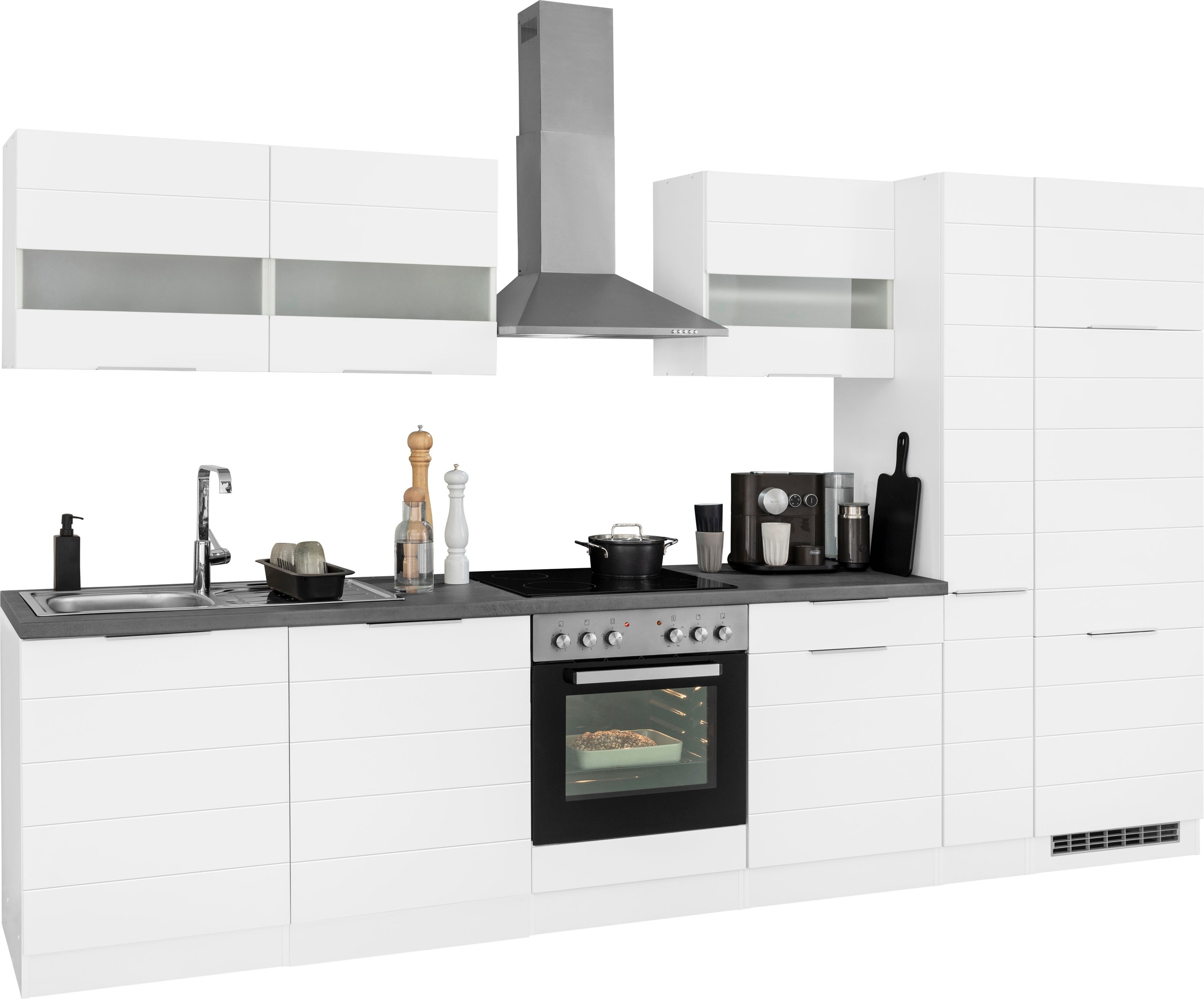 KOCHSTATION Küchenzeile »KS-Luhe« 330 cm breit, wahlweise mit oder ohne E-Geräten, gefräste MDF-Fronten