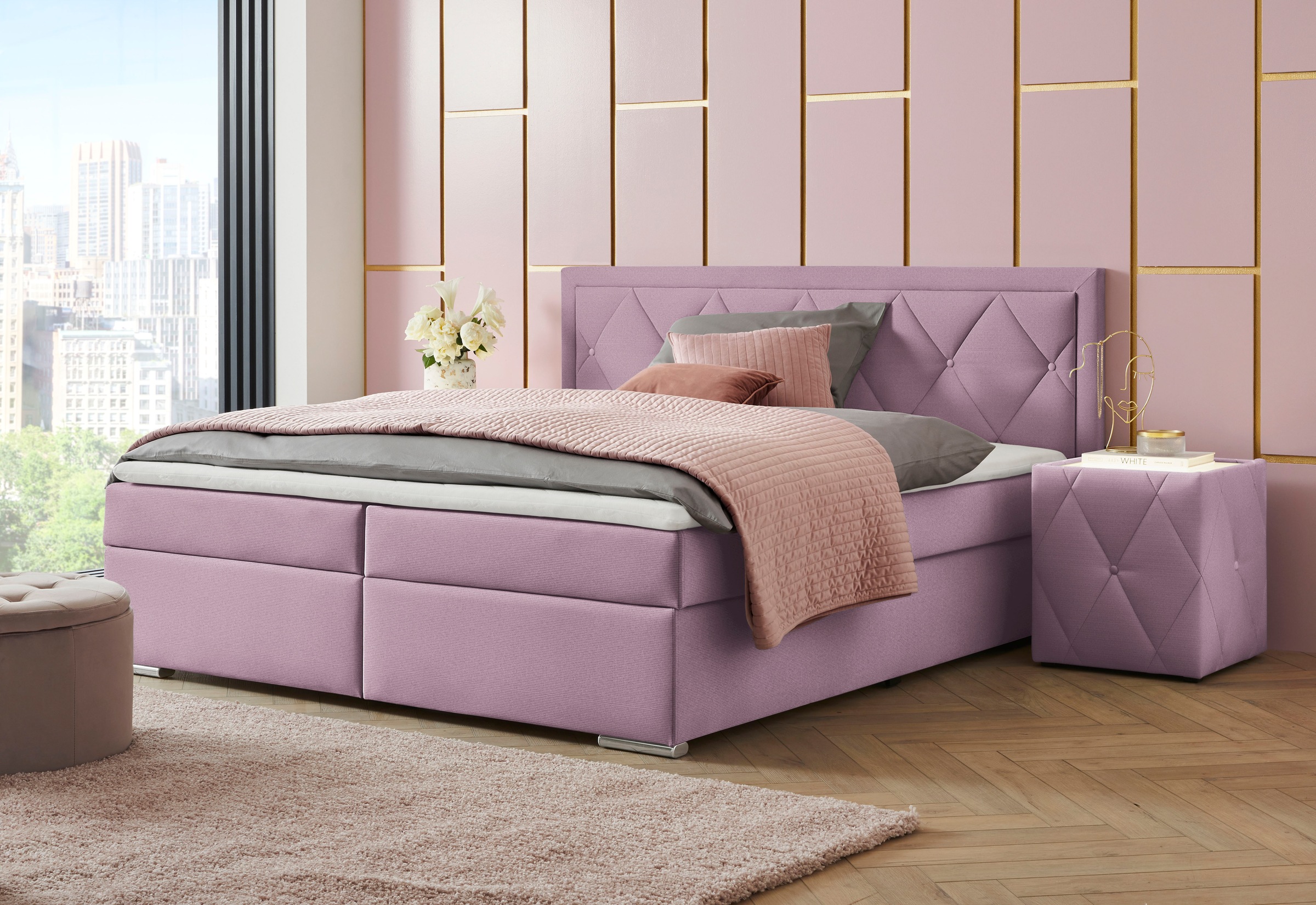 Leonique Boxbett »Alfie, Bestseller, wahlweise mit Bettkasten«, mit Knopfheftung im Kopfteil, H2, H3 und H4 wählbar