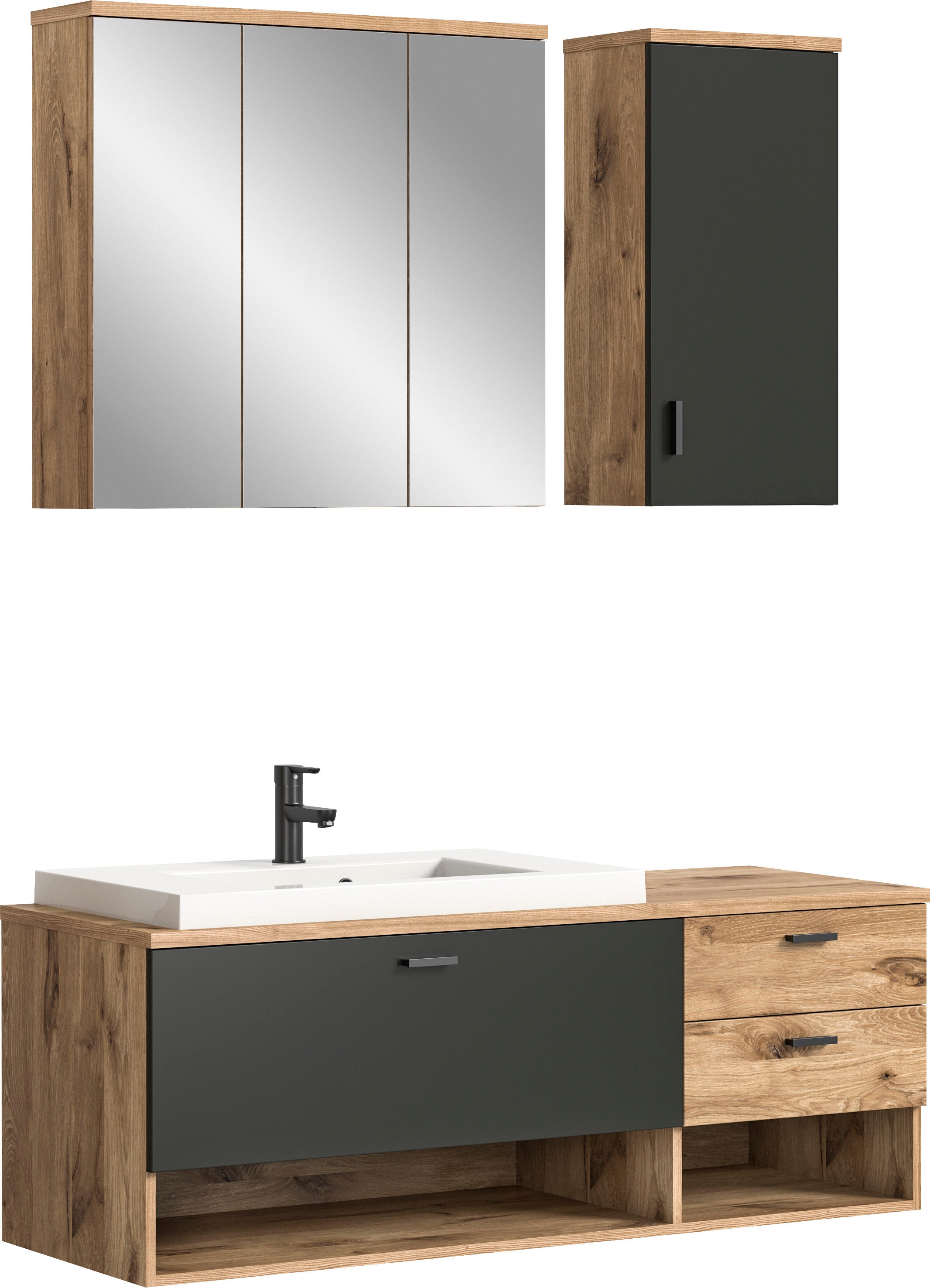 welltime Badmöbel-Set »Dolo, 3 teilig, inklusive  Mineralguss-Waschbecken, bestehend aus:« Set, 3 Stk. tlg.