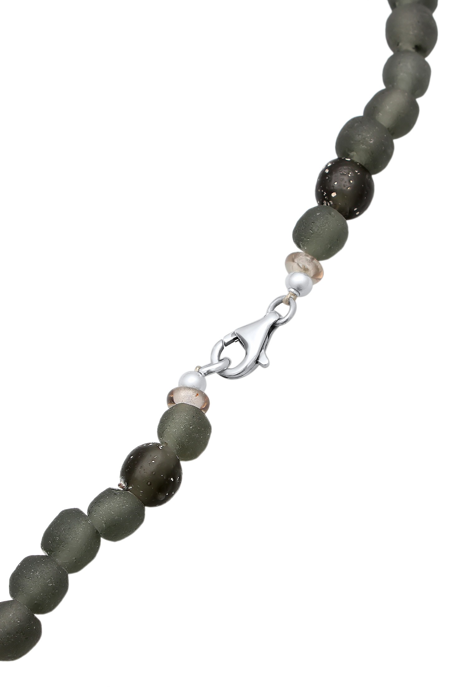 Kuzzoi Silberkette »Halskette Recycelte Glas Olive Perlen Beads 925 Silber«