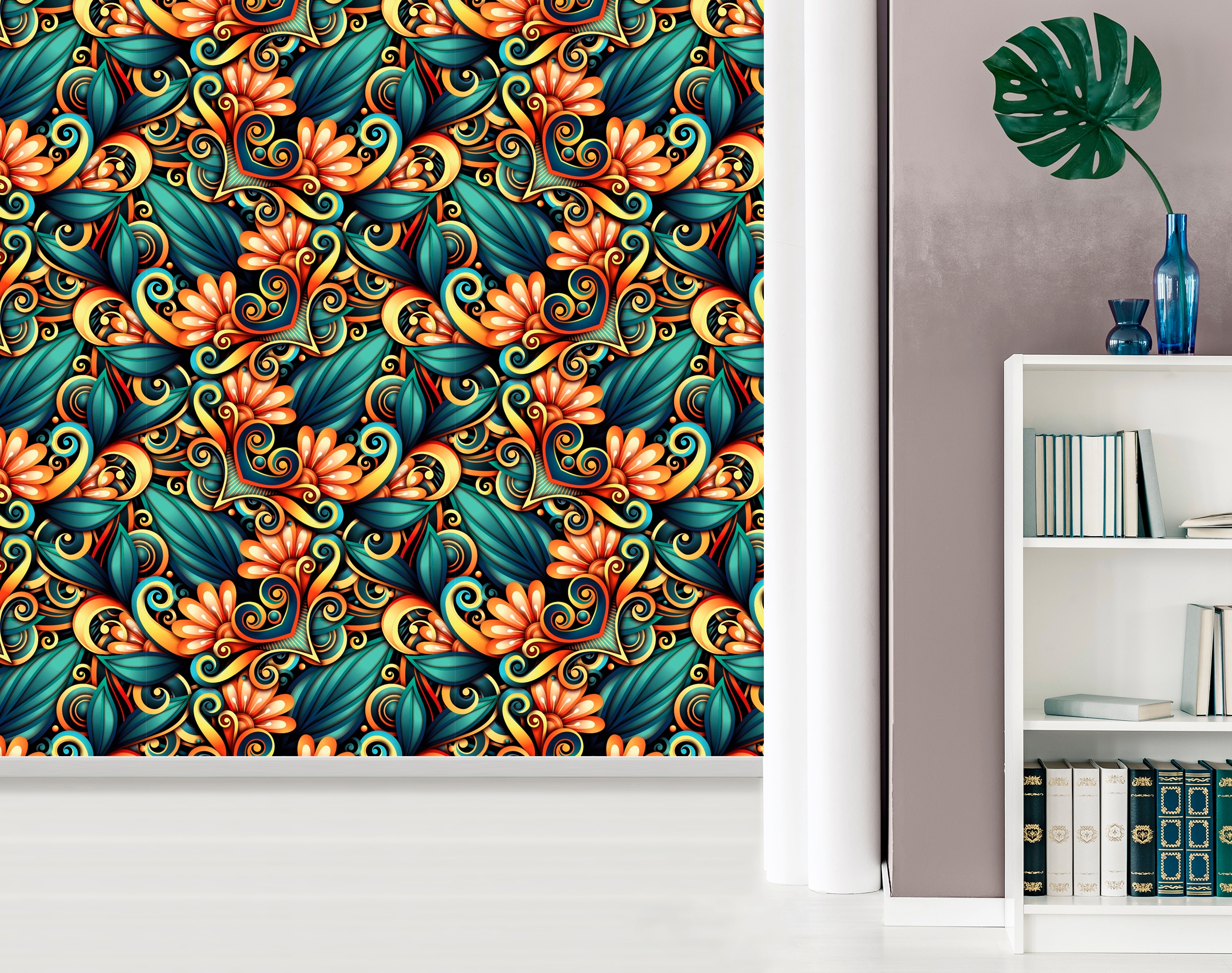 queence Vinyltapete »Liesbeth«, bedruckt-Motiv-botanisch-floral-gemustert-natürlich, 90x250cm, selbstklebend, kinderleichte Anbringung, Sticker