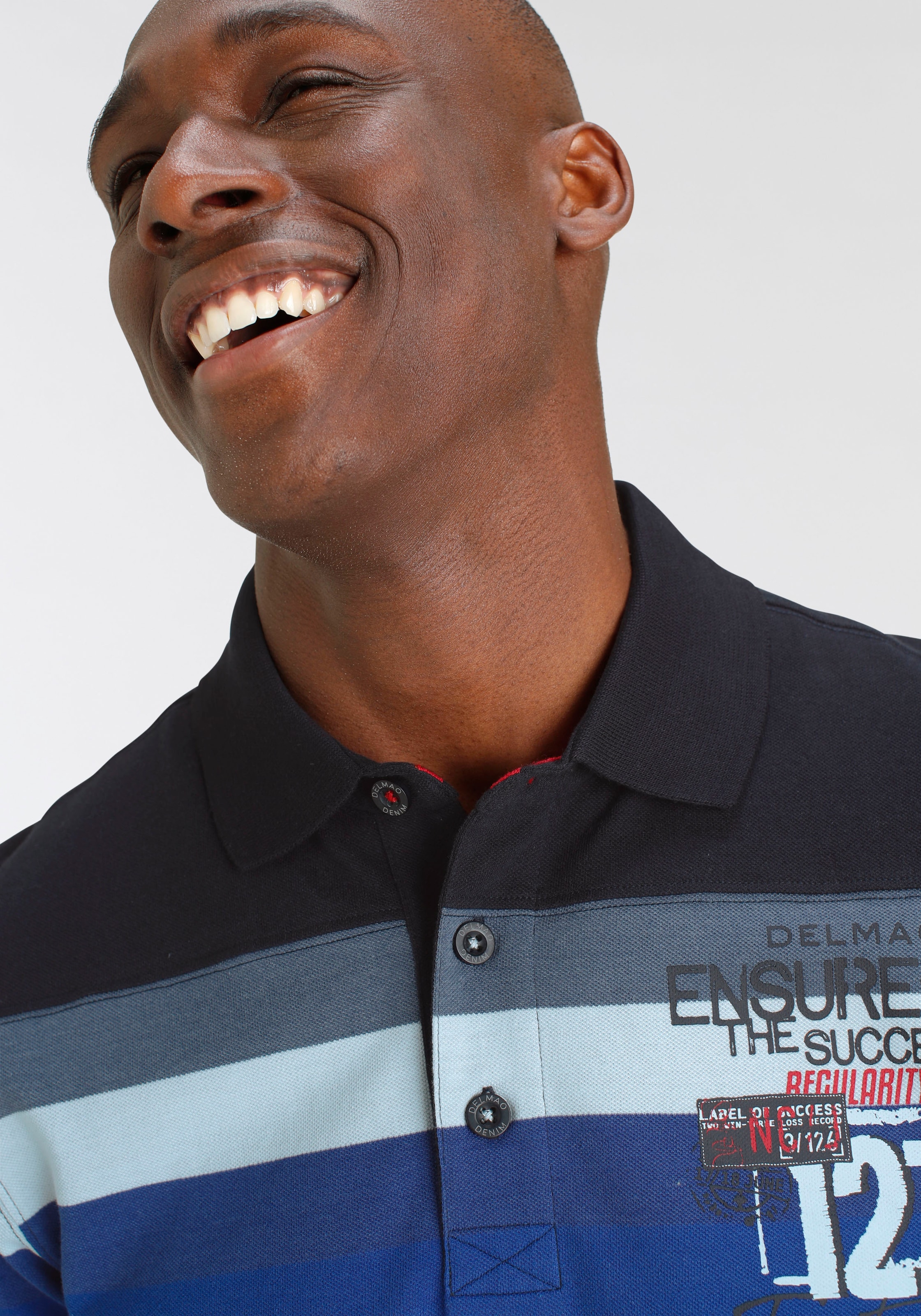DELMAO Poloshirt, mit Streifen und Print-NEUE MARKE!