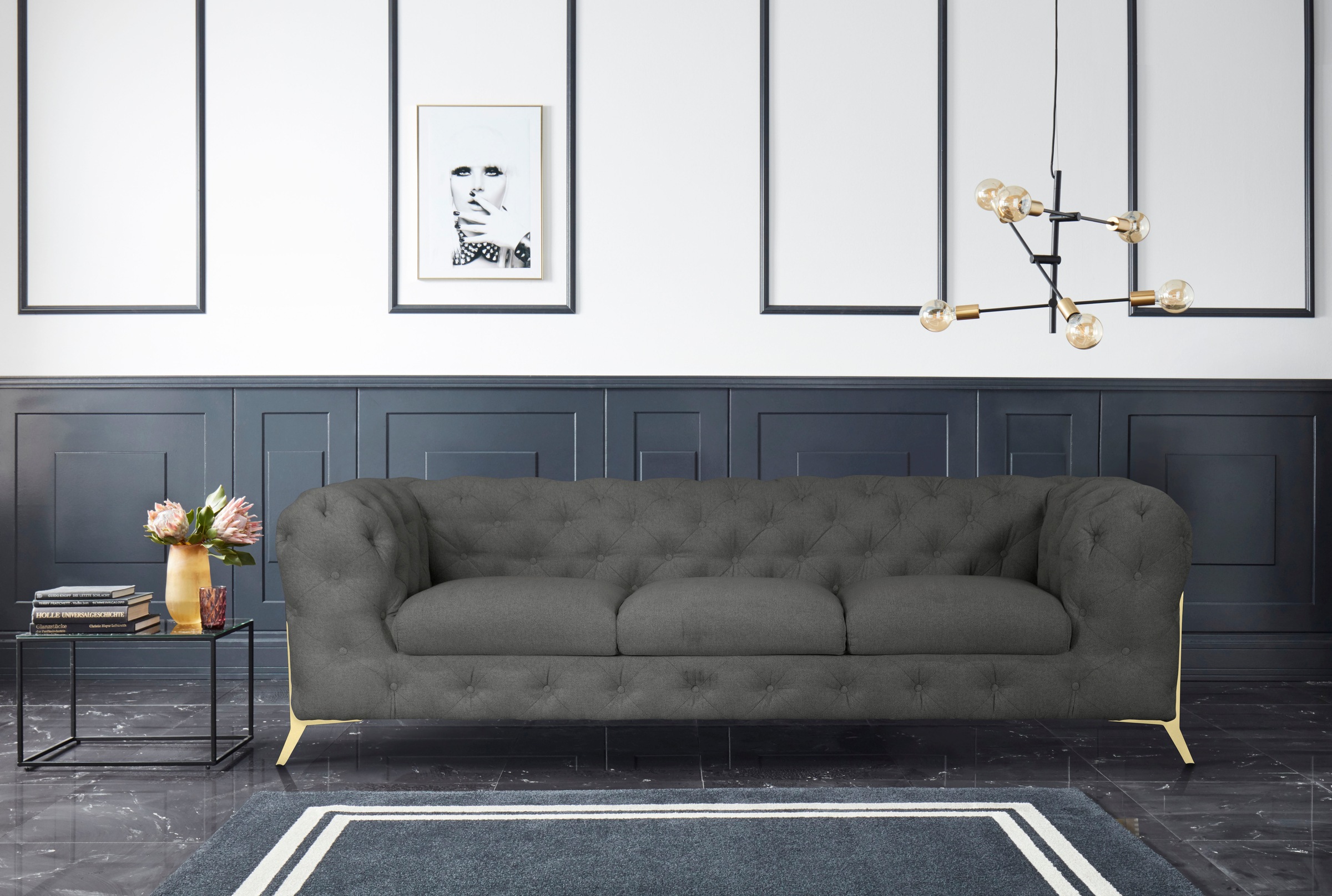 Leonique Chesterfield-Sofa »Amaury«, aufwändige Knopfheftung, moderne Chesterfield Optik, Fußfarbe wählbar