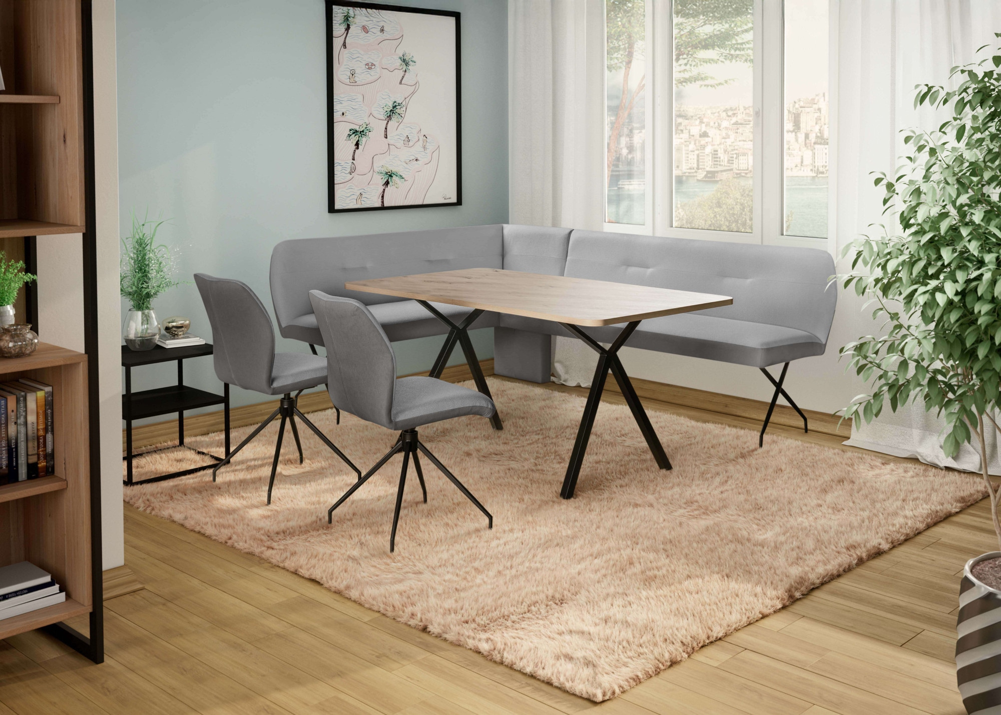 OTTO home Eckbank »Bruna Esszimmerbank, Bank, Küchenbank, Polsterbank« Mattschwarzes Metallgestell, 2-Stoff-Design, Wellenfederung im Sitz