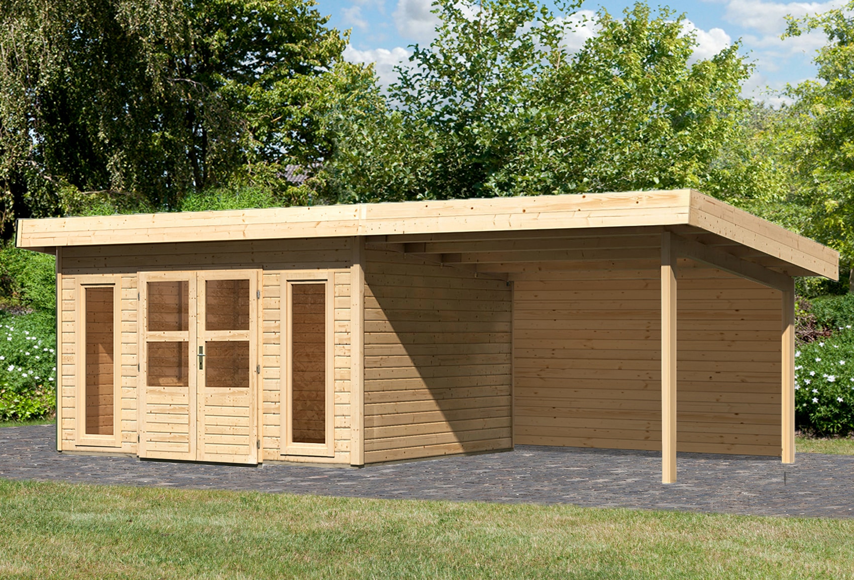 KONIFERA Gartenhaus »Perlsee 4« mit Anbaudach