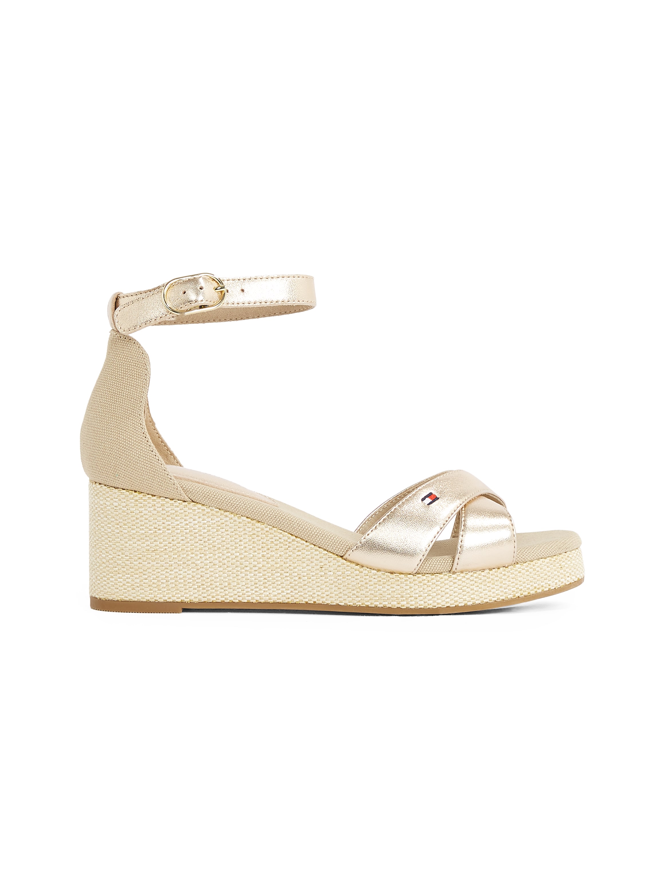 Tommy Hilfiger Keilsandalette »FLAG METALLIC MID WEDGE ESPAD«  , Riemchensandale, Sommerschuh mit verstellbarer Schnalle