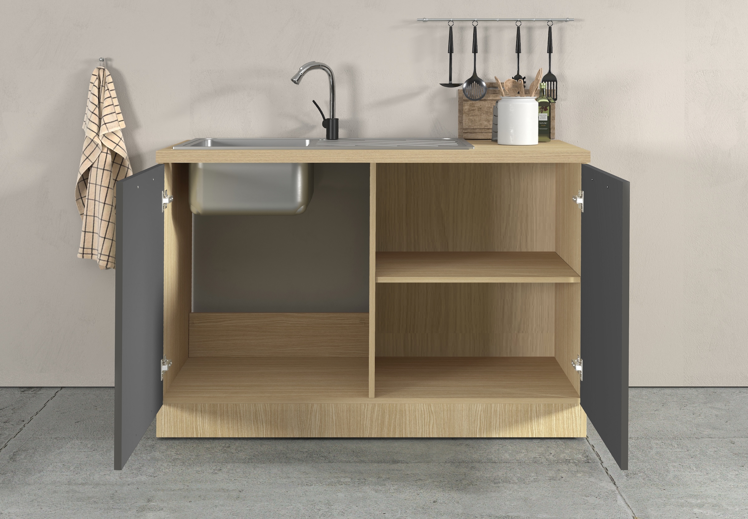 KOCHSTATION Spülenschrank »Luna, Unterschrank für Spüle, Küchenspülenschrank, Made in  Italy« B/T/H: 120×60×85 cm, inklusive Einbauspüle und Siphon