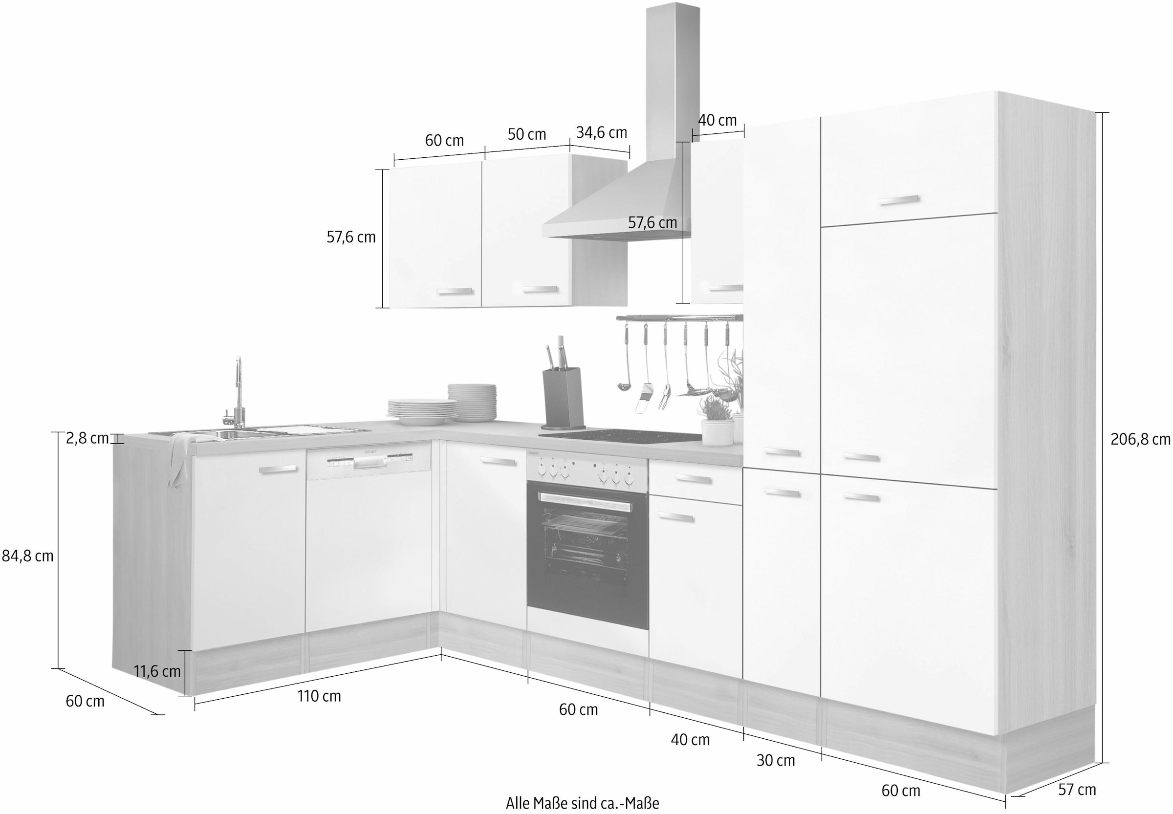 OPTIFIT Küchenzeile »Faro« Stellbreite 300x175 cm, wahlweise mit E-Geräten,mit Apothekerschr.