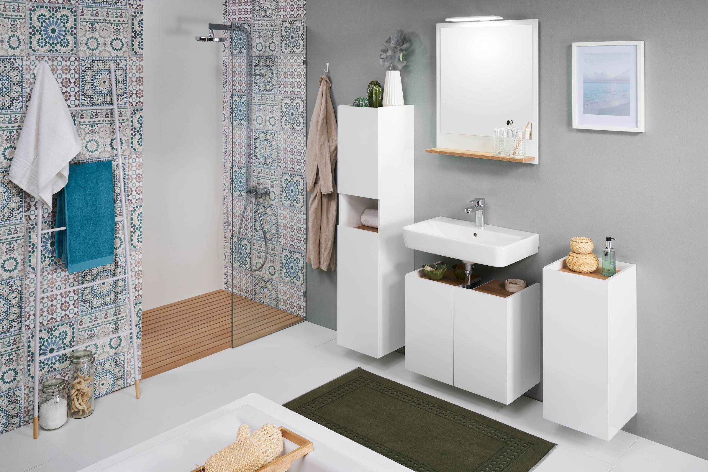 Saphir Badmöbel-Set »Quickset 947 4-teilig, Waschbeckenunterschrank mit Spiegel« 5 Stk. tlg.