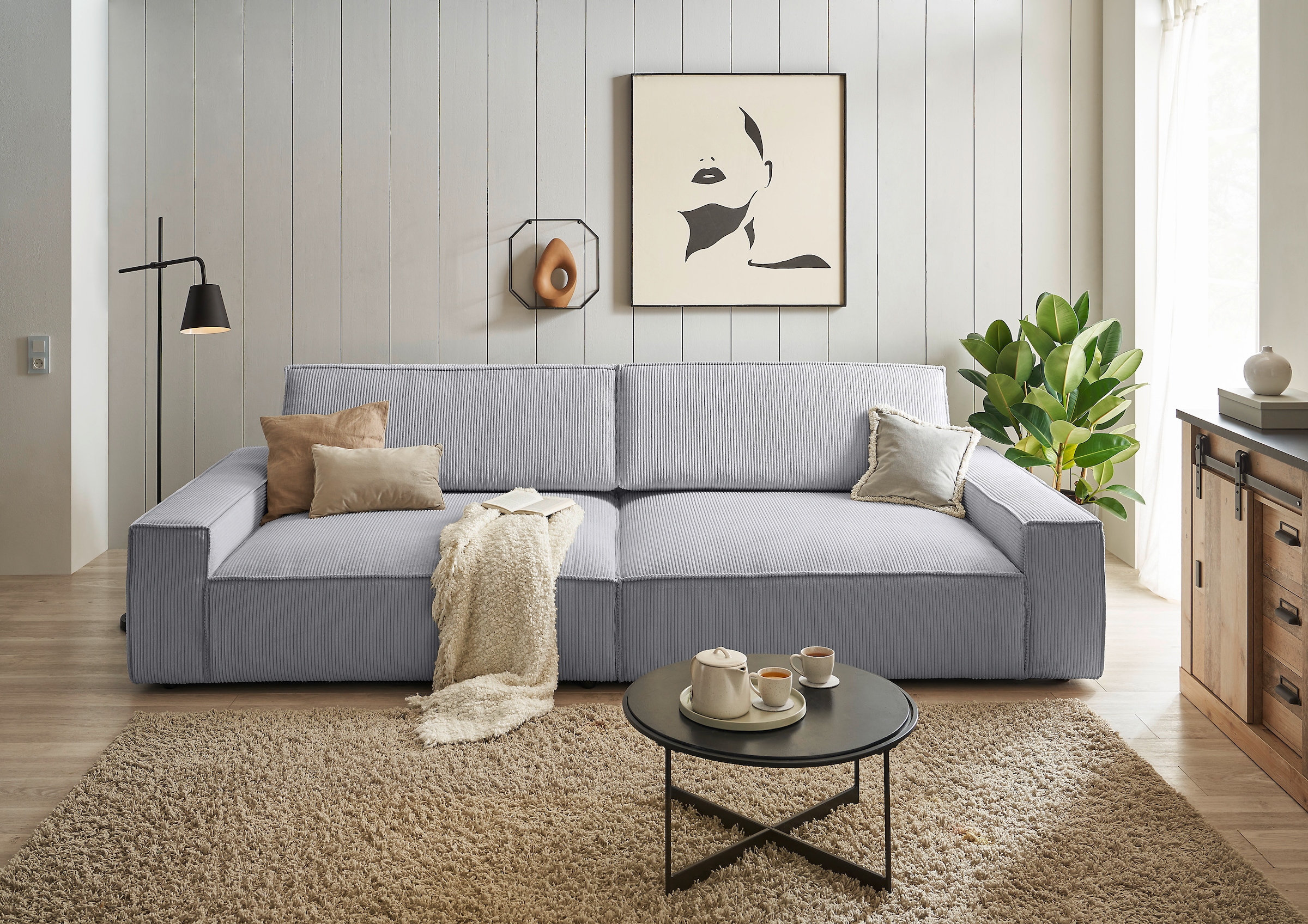 Home affaire Big-Sofa »NEU: SHERWOOD XXL, Big-Sofa (316cm), extra tiefe Sitzfläche 95 cm«, bequemer Sitzkomfort, Cord u. Leinenoptik, Kedernaht