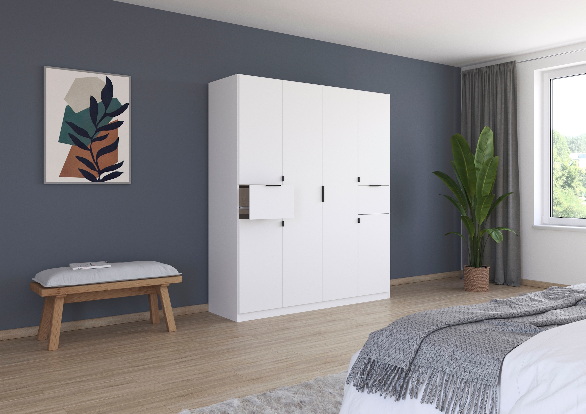 rauch Drehtürenschrank »Kleiderschrank Schrank Garderobe Wäscheschrank TICAO«, (Schubladen in der Höhe variabel positionierbar), mit 2 geräumigen Schubladen, viel Stauraum MADE IN GERMANY