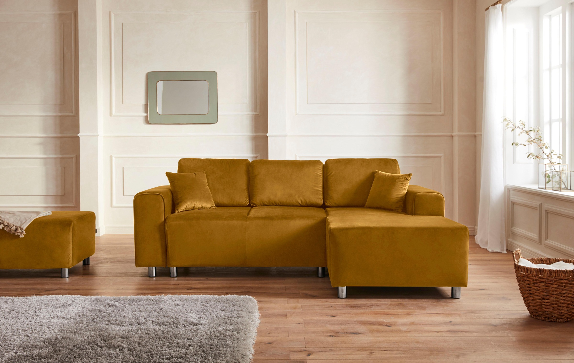 Guido Maria Kretschmer Home&Living Ecksofa »Györ«, L-Form, wahlweise mit Bettfunktion und Bettkasten incl. 2 Zierkissen