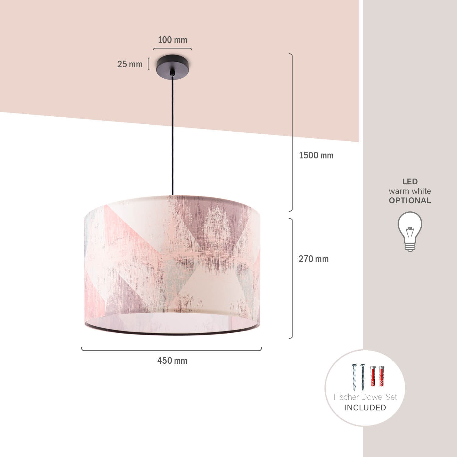 Paco Home Pendelleuchte »Mero 102« E27 Deckenlampe  Wohnzimmer Schlafzimmer Hängelampe Pastell Vintage E27