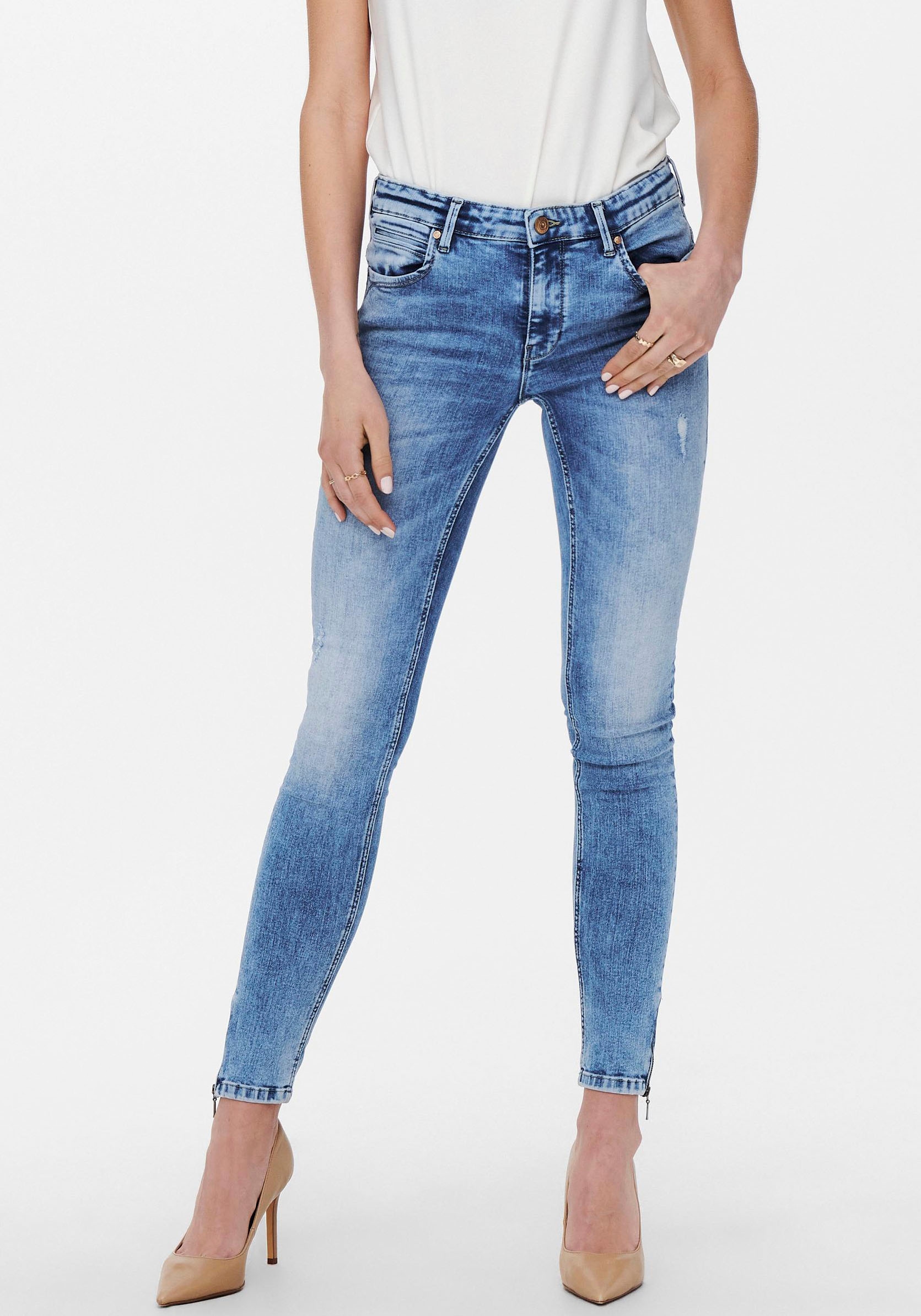 ONLY Skinny-fit-Jeans »ONLKENDELL LIFE REG SK ANK«, mit Zipper am Saum bei  ♕ | Stretchjeans