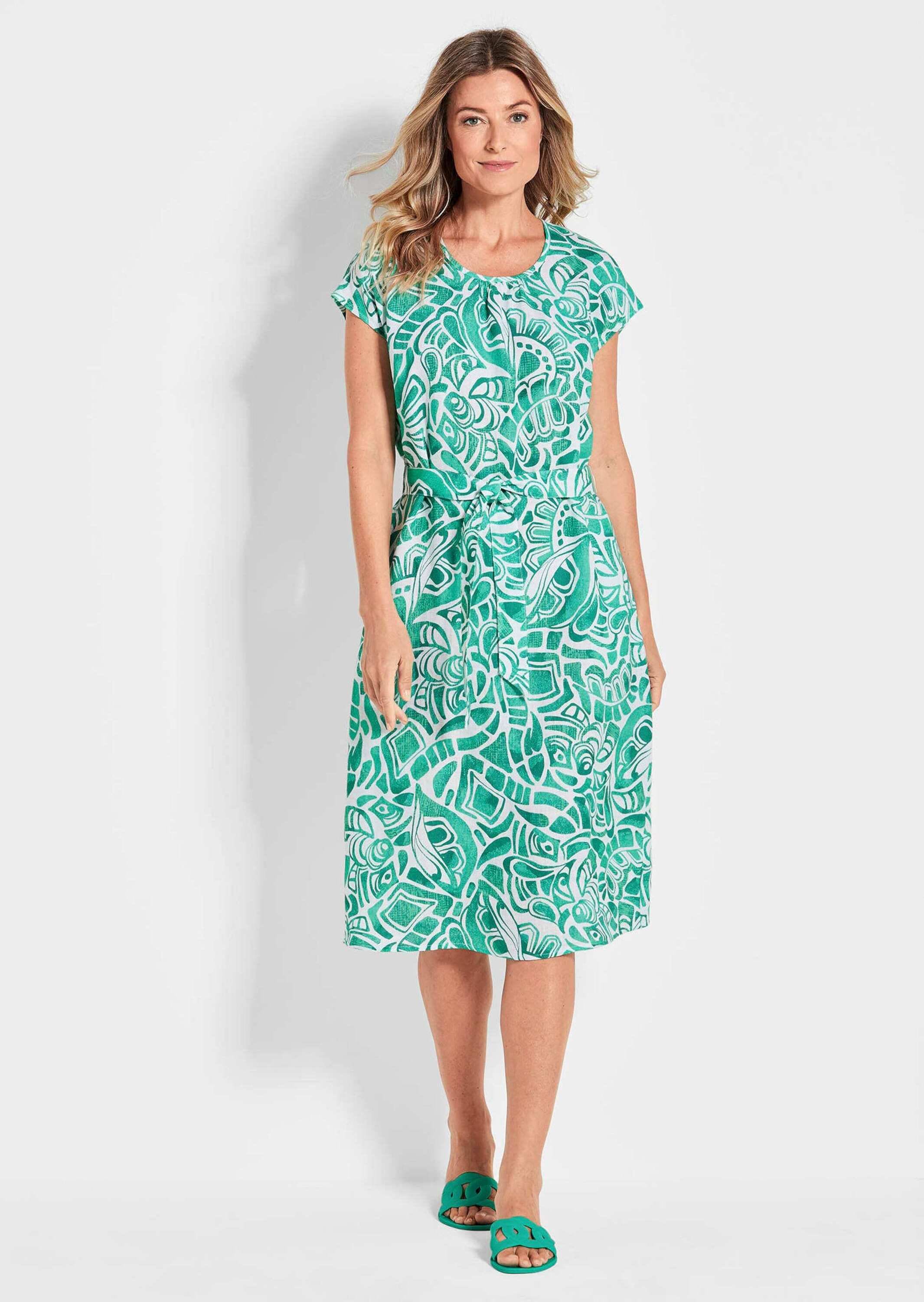 GOLDNER Sommerkleid »Kurzgröße Leinenkleid Ethno, Halbarm«