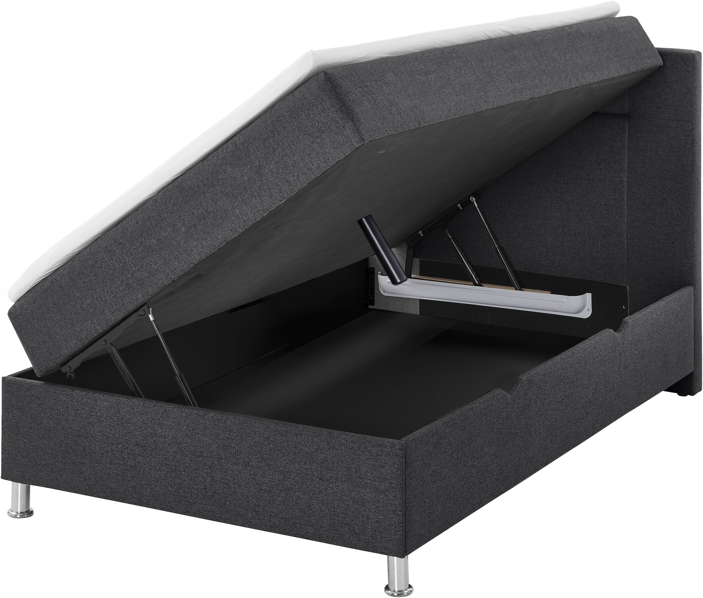 Home affaire Boxbett »ESCALON, Polsterbett mit Bettkasten, inkl. Taschenfederkernmatratze H3« mit Anti-Slip-Topper, Strukturstoff-Bezug, Liegefläche 120x200 cm