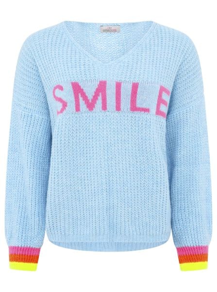 Zwillingsherz Strickpullover »"Smile"«, Langarm, One Size, V-Ausschnitt, Neon-Details, Schriftzug