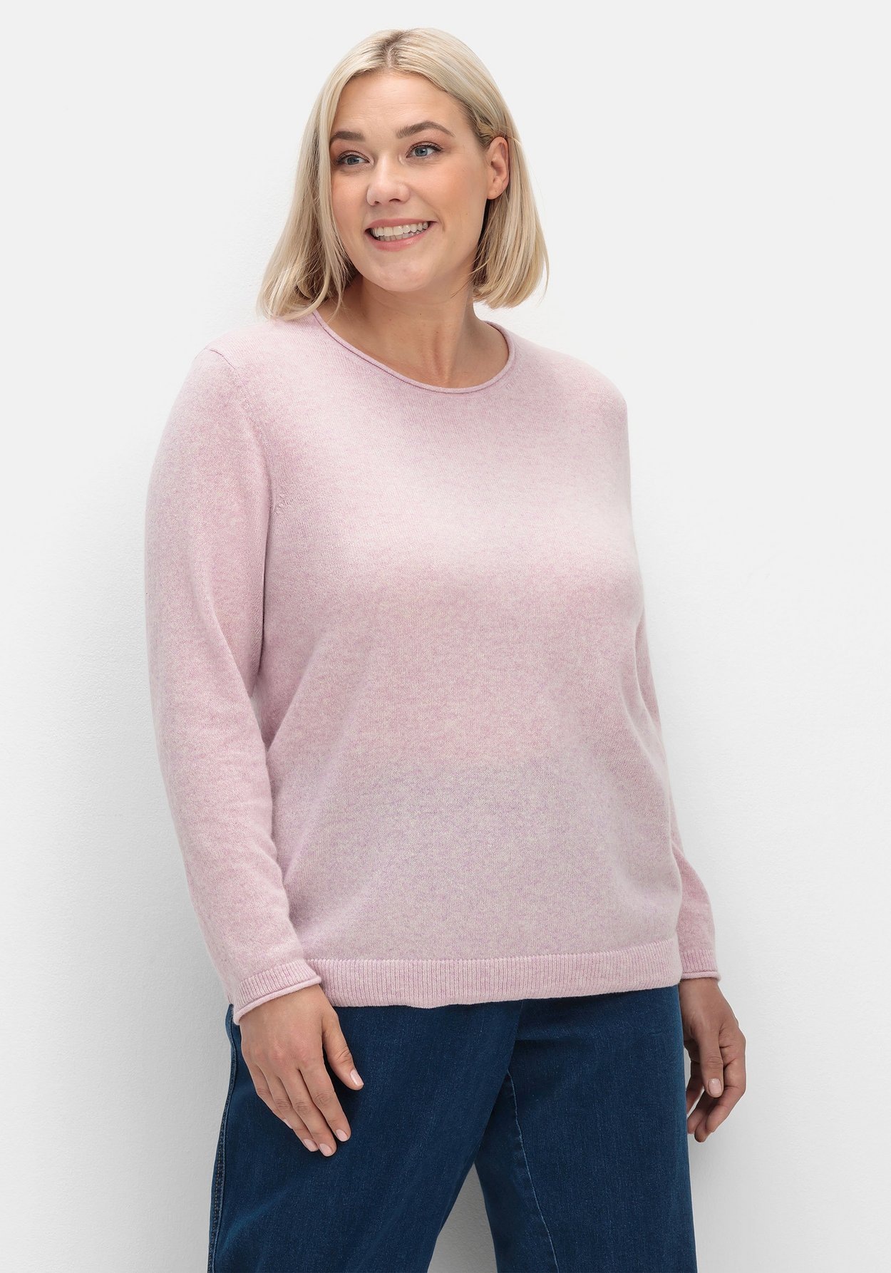 Sheego Rundhalspullover »Pullover aus reinem Kaschmir, mit Rollkanten«, aus reinem Kaschmir, mit Rollkanten