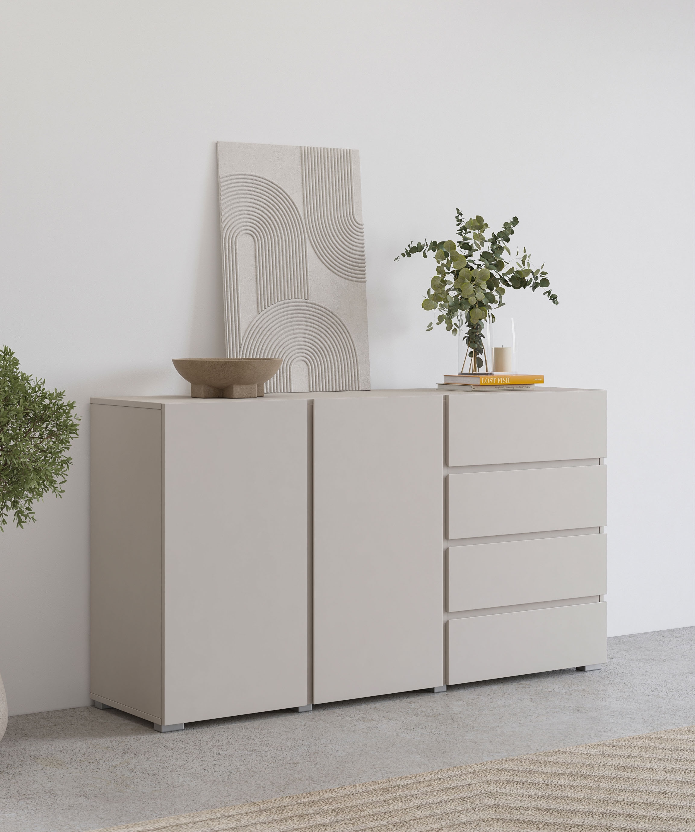OTTO home Sideboard »Metric,Breite 138 cm, grifflose Kommode 2 Türen/4 Schubkästen« Schubladenschrank mit viel Stauraum, Einlegeböden verstellbar