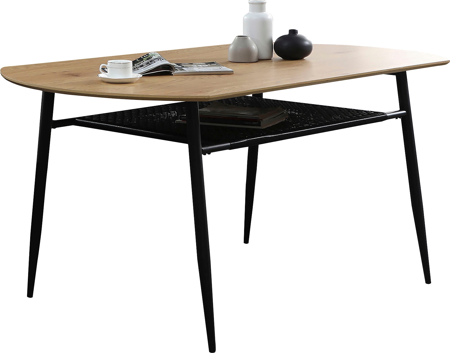 SalesFever Esstisch "Familienfreundlicher Tisch" Stilvolle Ablage aus Metall und Polyrattan