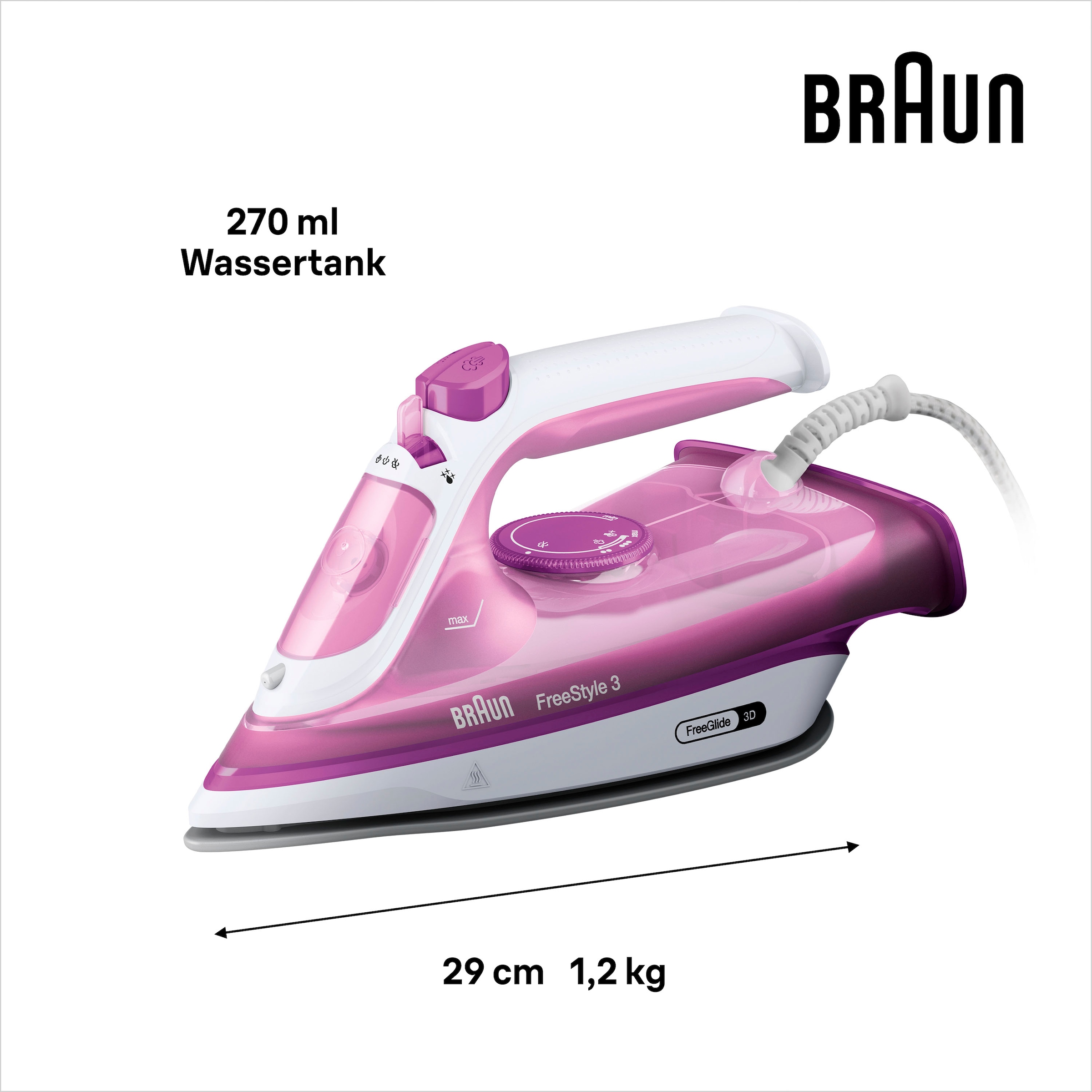 Braun Dampfbügeleisen »Braun FreeStyle 3 FI 3124 PU Dampfbügeleisen Weiß/Lila«, 2400 W