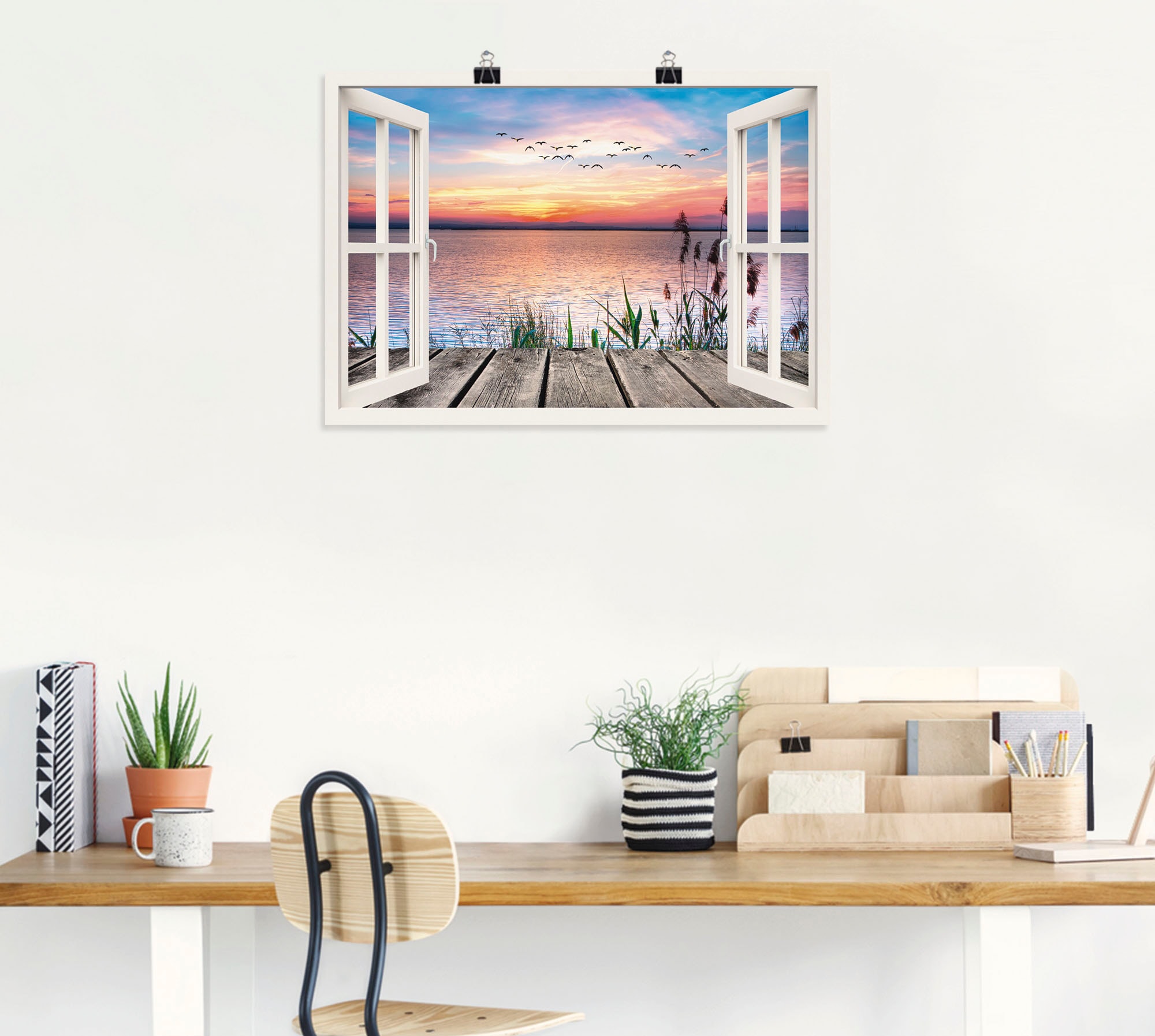 Artland Wandbild »See in den Farben der Wolken«, Fensterblick, (1 St.), als Leinwandbild, Poster, Wandaufkleber in verschied. Größen