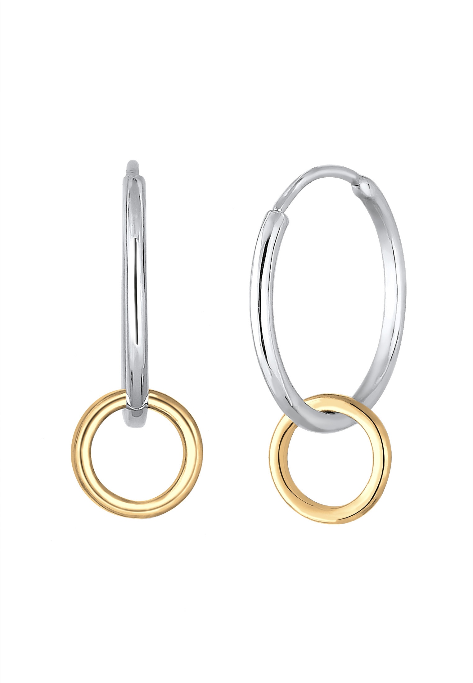 Elli Paar Creolen »Ohrringe Hänger Kreis Geo Look Basic Bi-Color 925 Silber«