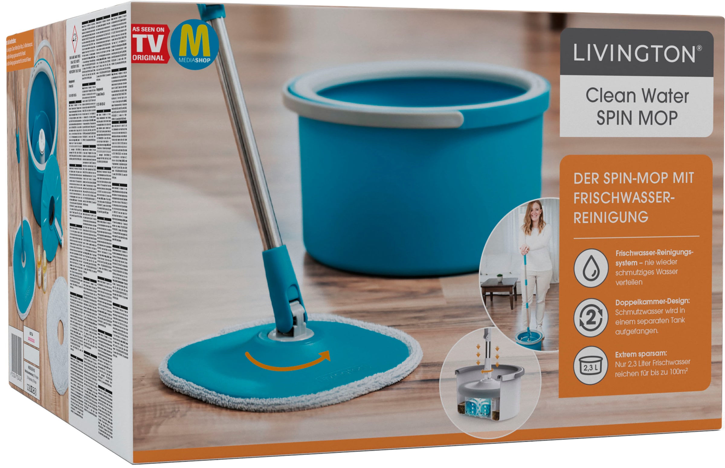 MediaShop Bodenwischer-Set »Livington Clean Water Spin Mop«, (Set, 1 St.)